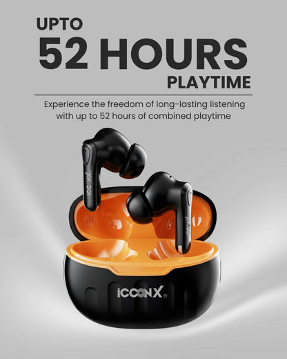 ICCONX EB-98 | 52 Hours Playtime | Bluetooth 5.3 | Deep Bass | Smart Touch Controls | Type-C Fast Charging