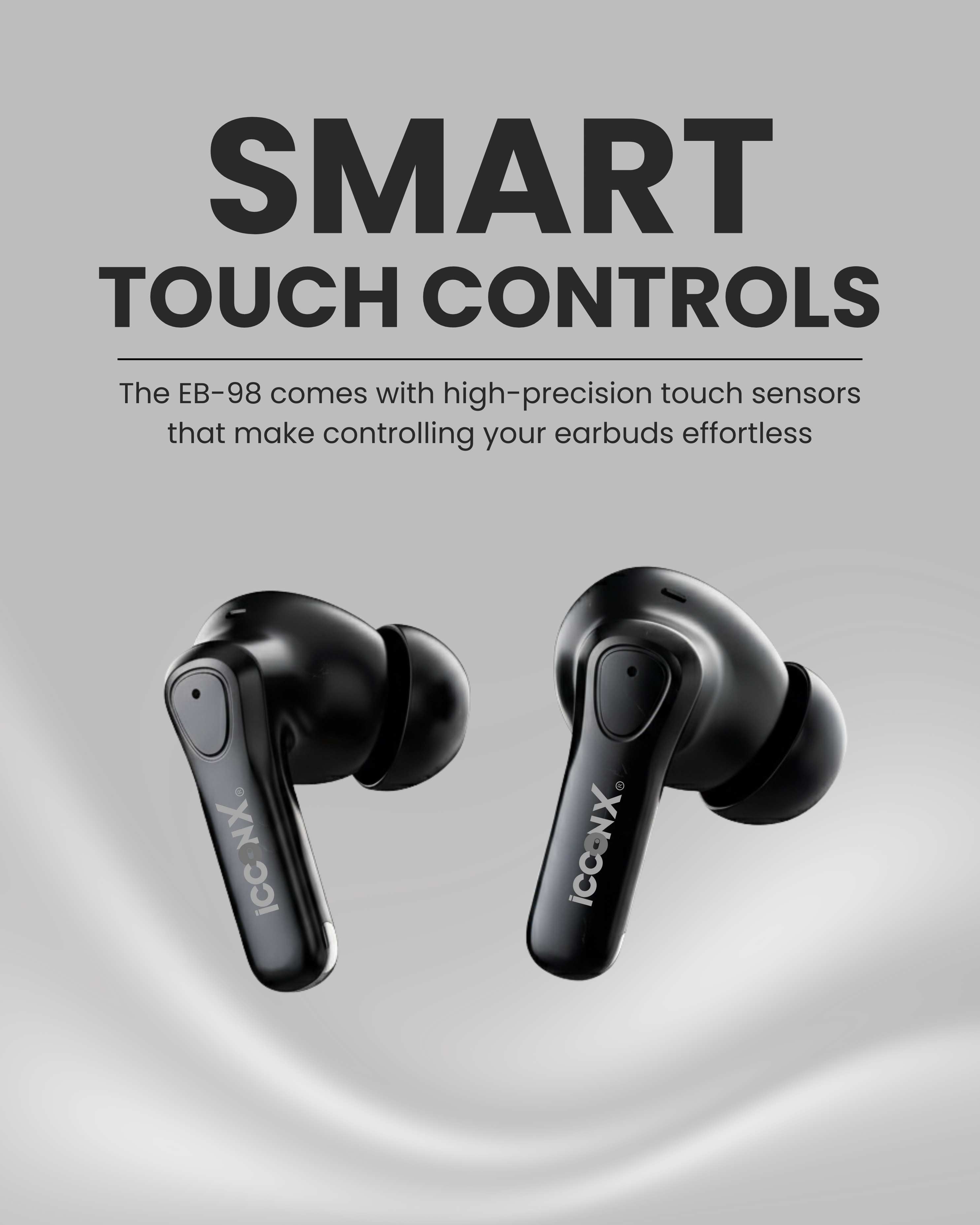 ICCONX EB-98 | 52 Hours Playtime | Bluetooth 5.3 | Deep Bass | Smart Touch Controls | Type-C Fast Charging