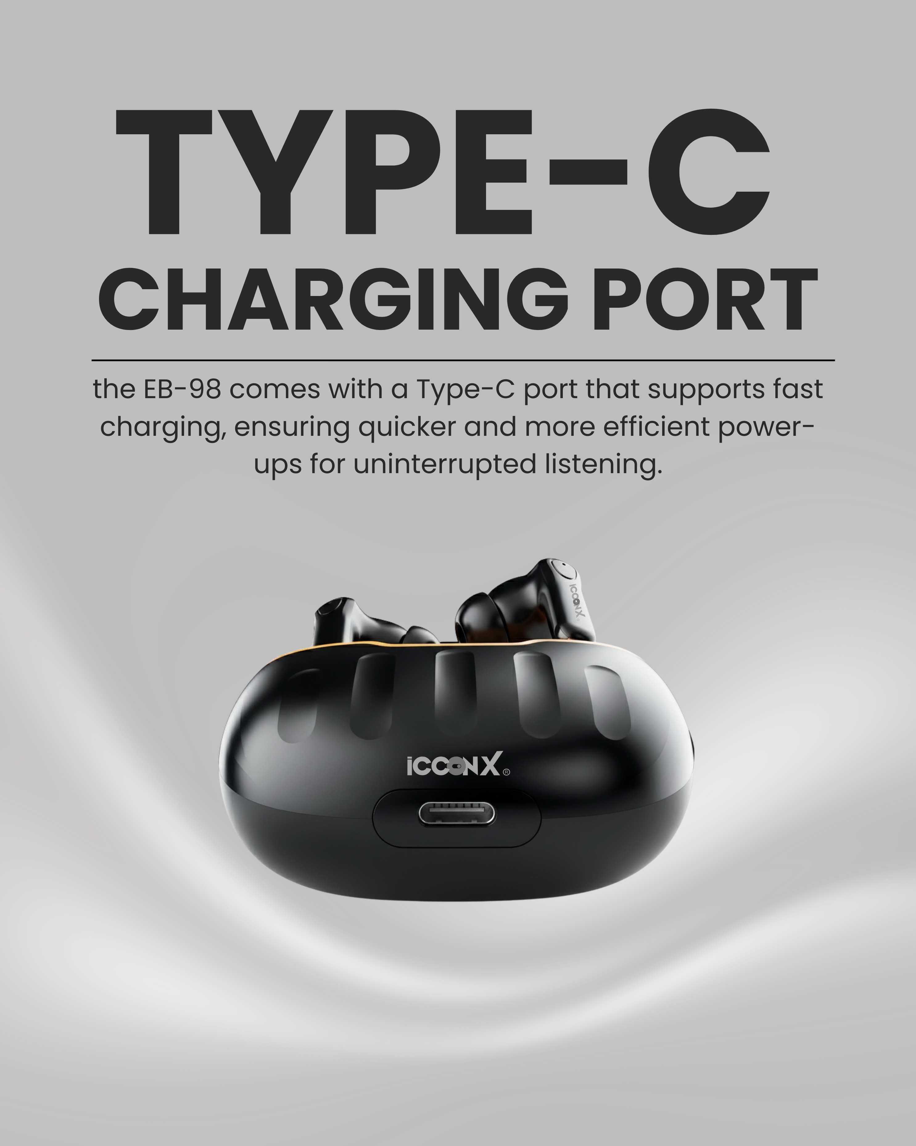 ICCONX EB-98 | 52 Hours Playtime | Bluetooth 5.3 | Deep Bass | Smart Touch Controls | Type-C Fast Charging