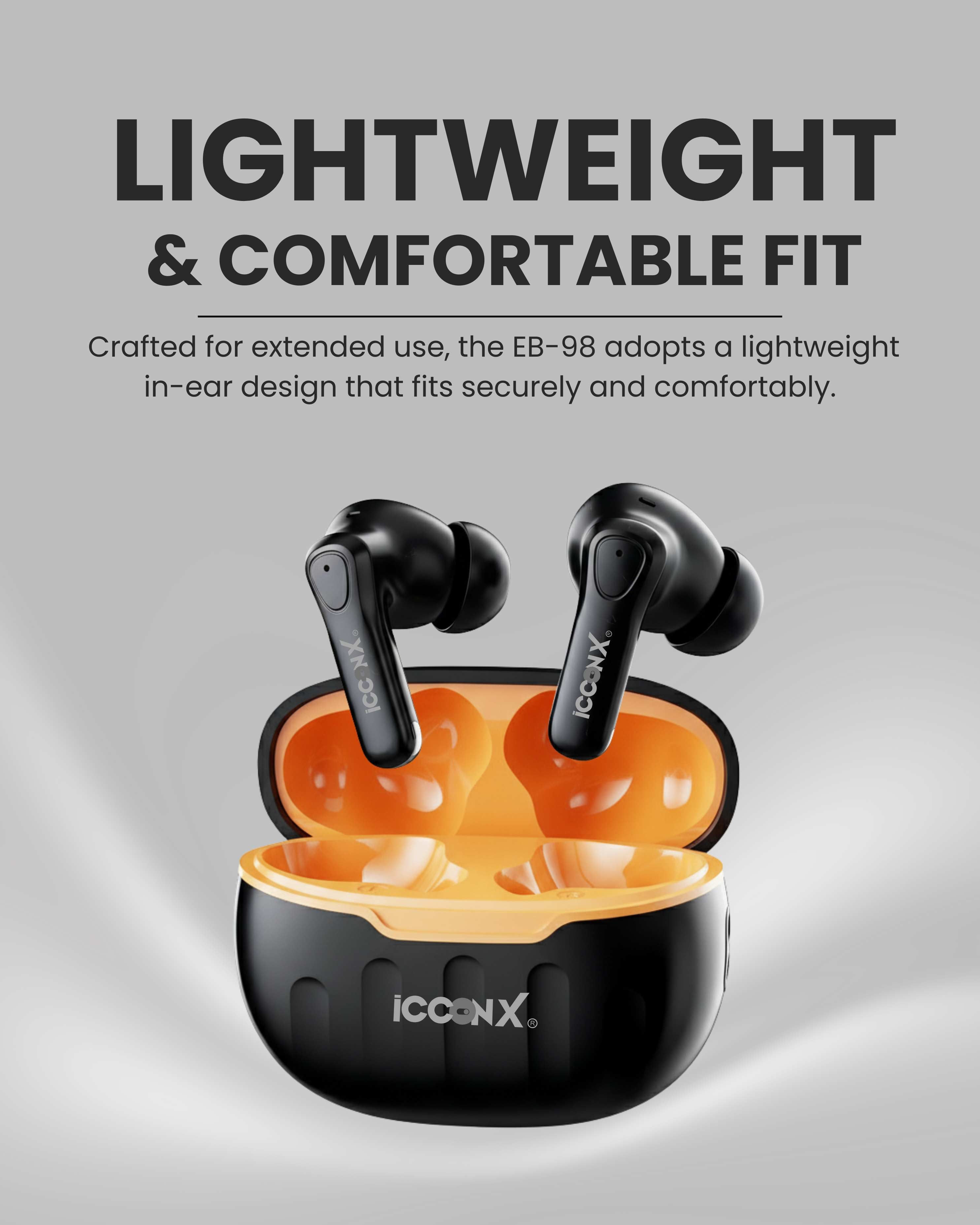 ICCONX EB-98 | 52 Hours Playtime | Bluetooth 5.3 | Deep Bass | Smart Touch Controls | Type-C Fast Charging