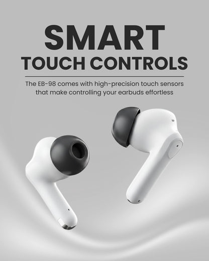 ICCONX EB-98 - White | 52 Hours Playtime | Bluetooth 5.3 | Deep Bass | Smart Touch Controls | Type-C Fast Charging