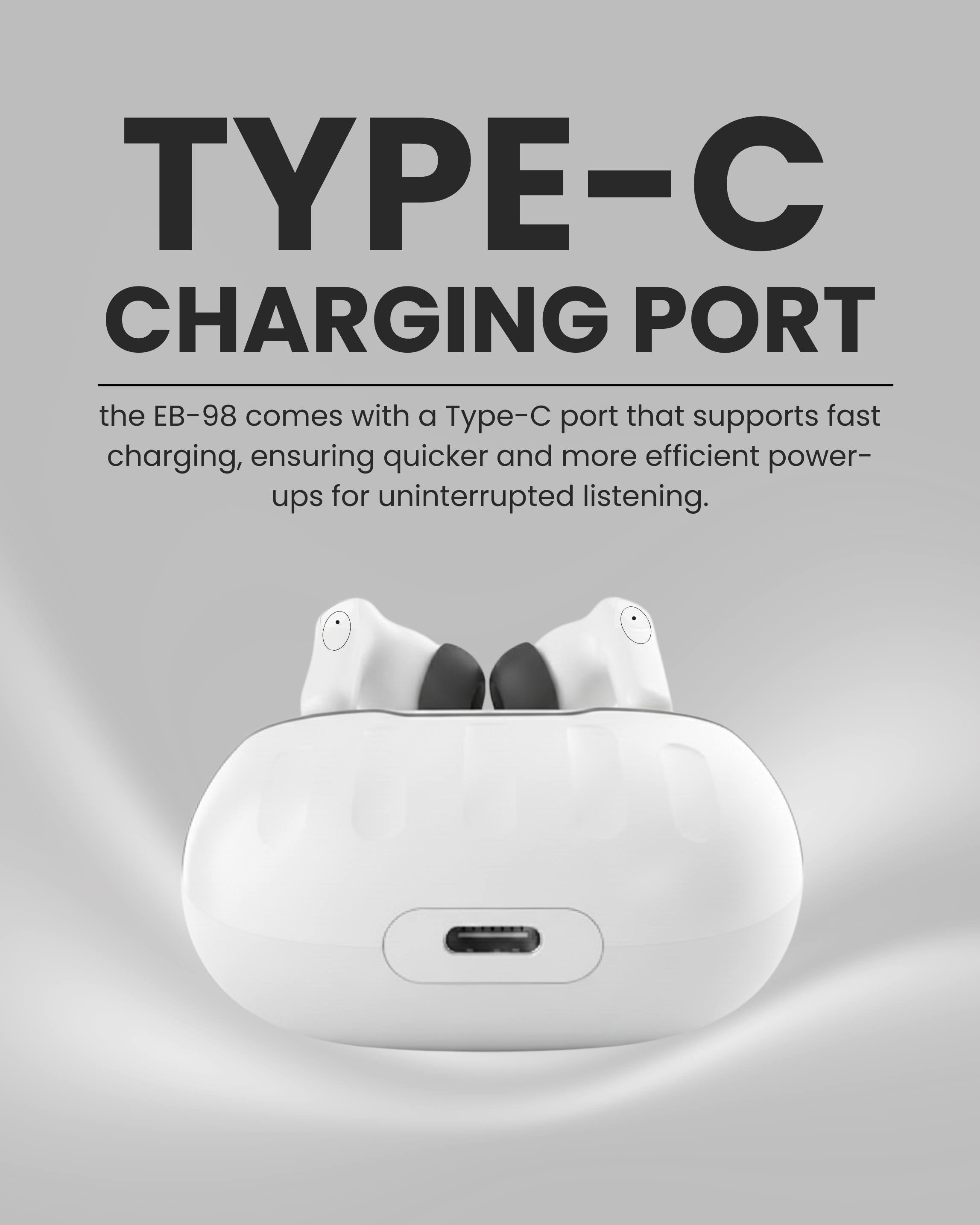 ICCONX EB-98 - White | 52 Hours Playtime | Bluetooth 5.3 | Deep Bass | Smart Touch Controls | Type-C Fast Charging