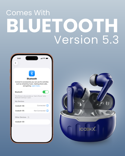 ICCONX EB-98 - Navy | 52 Hours Playtime | Bluetooth 5.3 | Deep Bass | Smart Touch Controls | Type-C Fast Charging