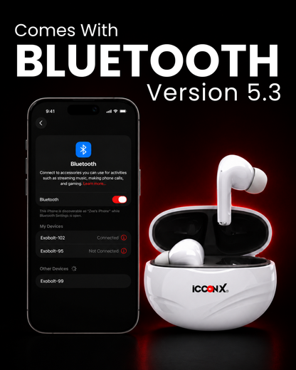 ICCONX EXOBOLT-102 | 30 Hours Playtime | Touch Controls | Type-C Charging | Bluetooth 5.3 | True Wireless Earbuds