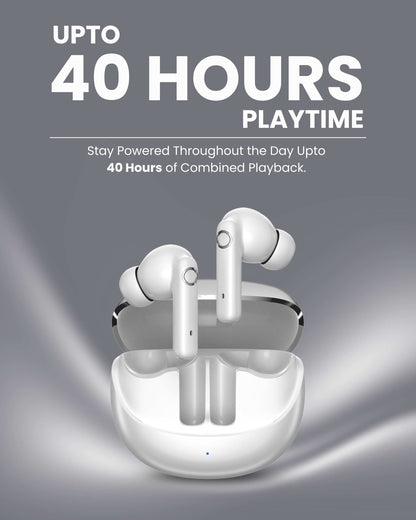 ICCONX EXOBOLT-99 - White | 40 Hours Playtime | Bluetooth 5.3 | Smart Touch Controls | Type-C Charging | True Wireless