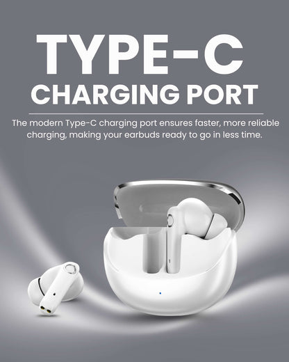 ICCONX EXOBOLT-99 - White | 40 Hours Playtime | Bluetooth 5.3 | Smart Touch Controls | Type-C Charging | True Wireless