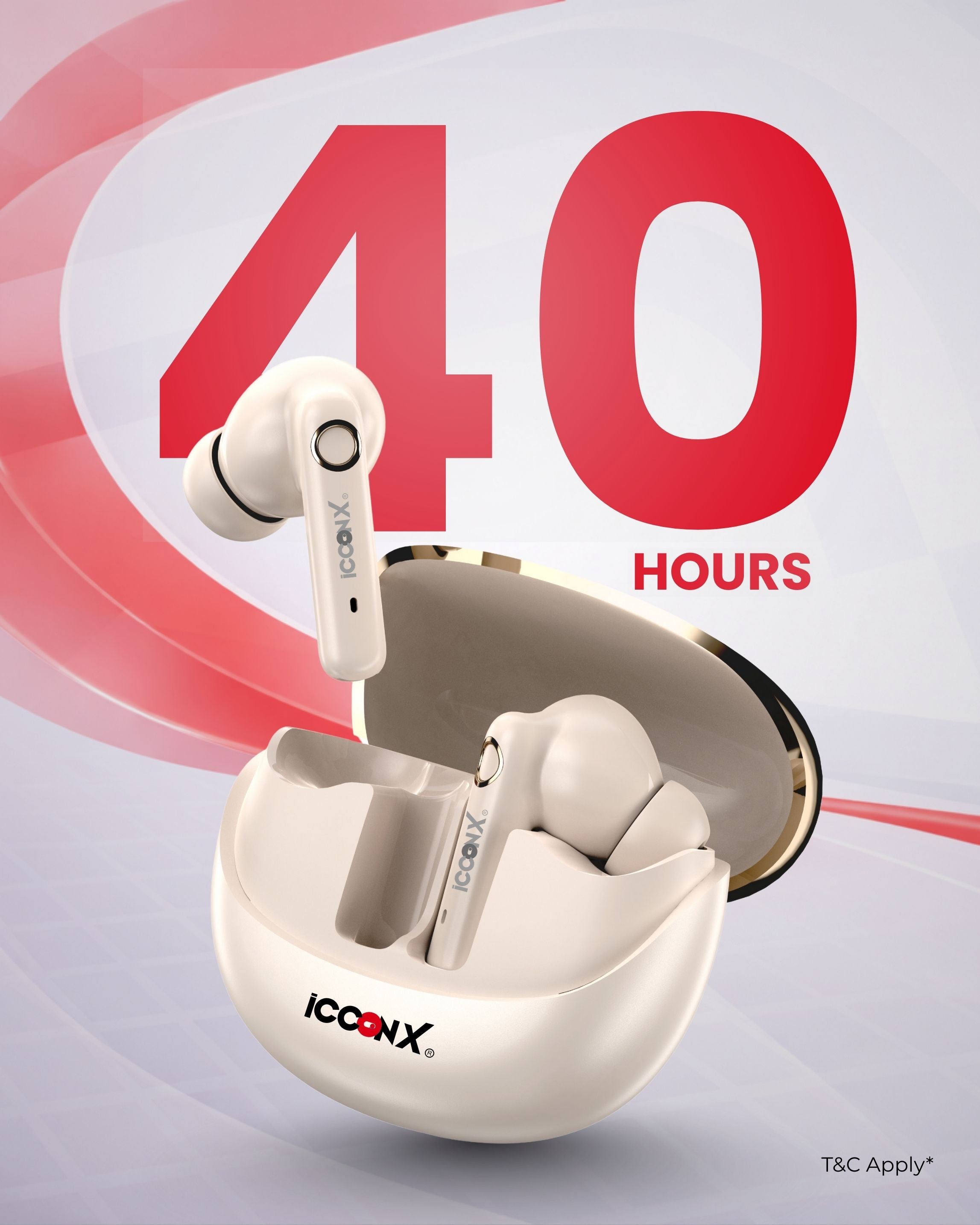 ICCONX EXOBOLT-99 - Cream | 40 Hours Playtime | Bluetooth 5.3 | Smart Touch Controls | Type-C Charging | True Wireless