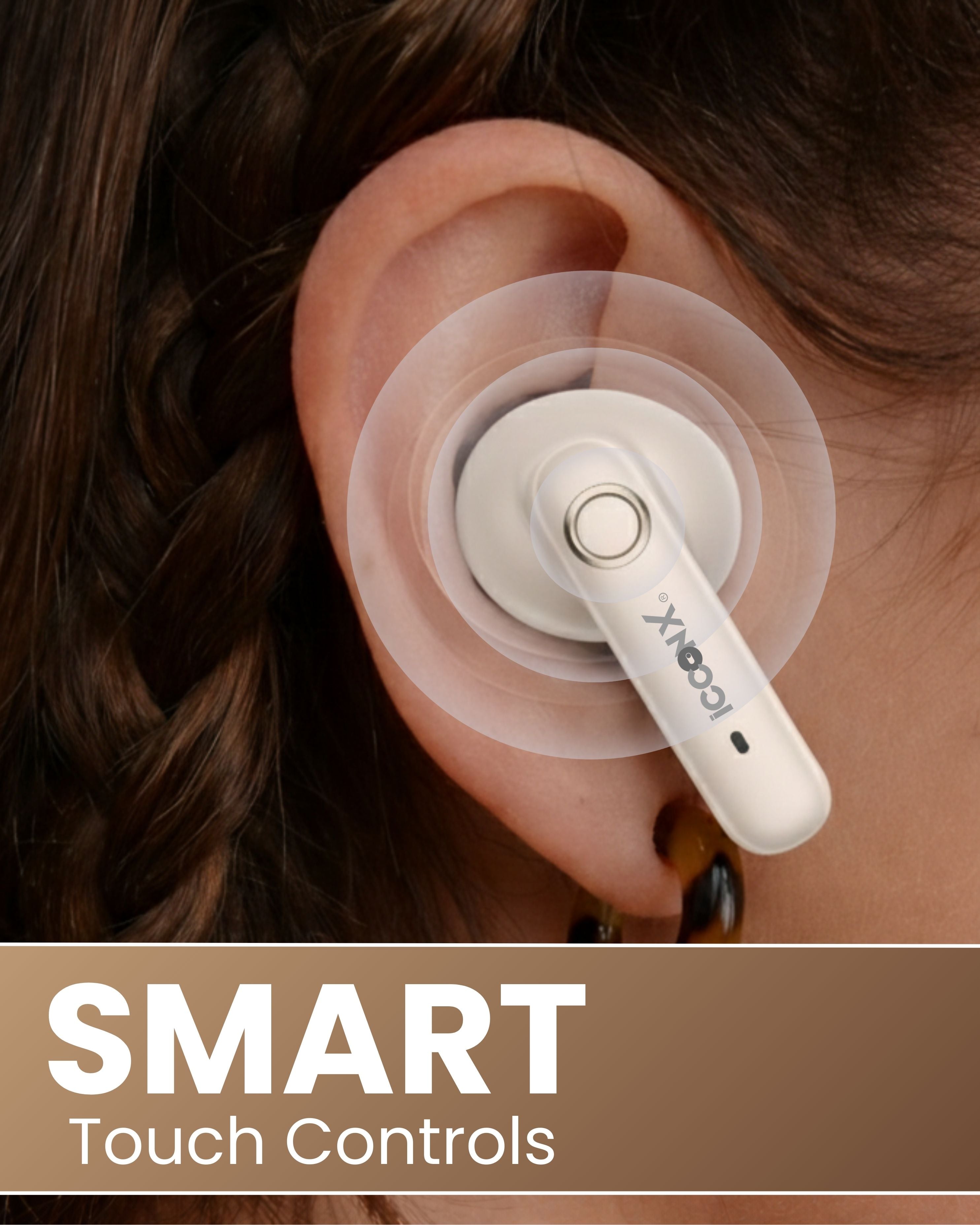 ICCONX EXOBOLT-99 - Cream | 40 Hours Playtime | Bluetooth 5.3 | Smart Touch Controls | Type-C Charging | True Wireless
