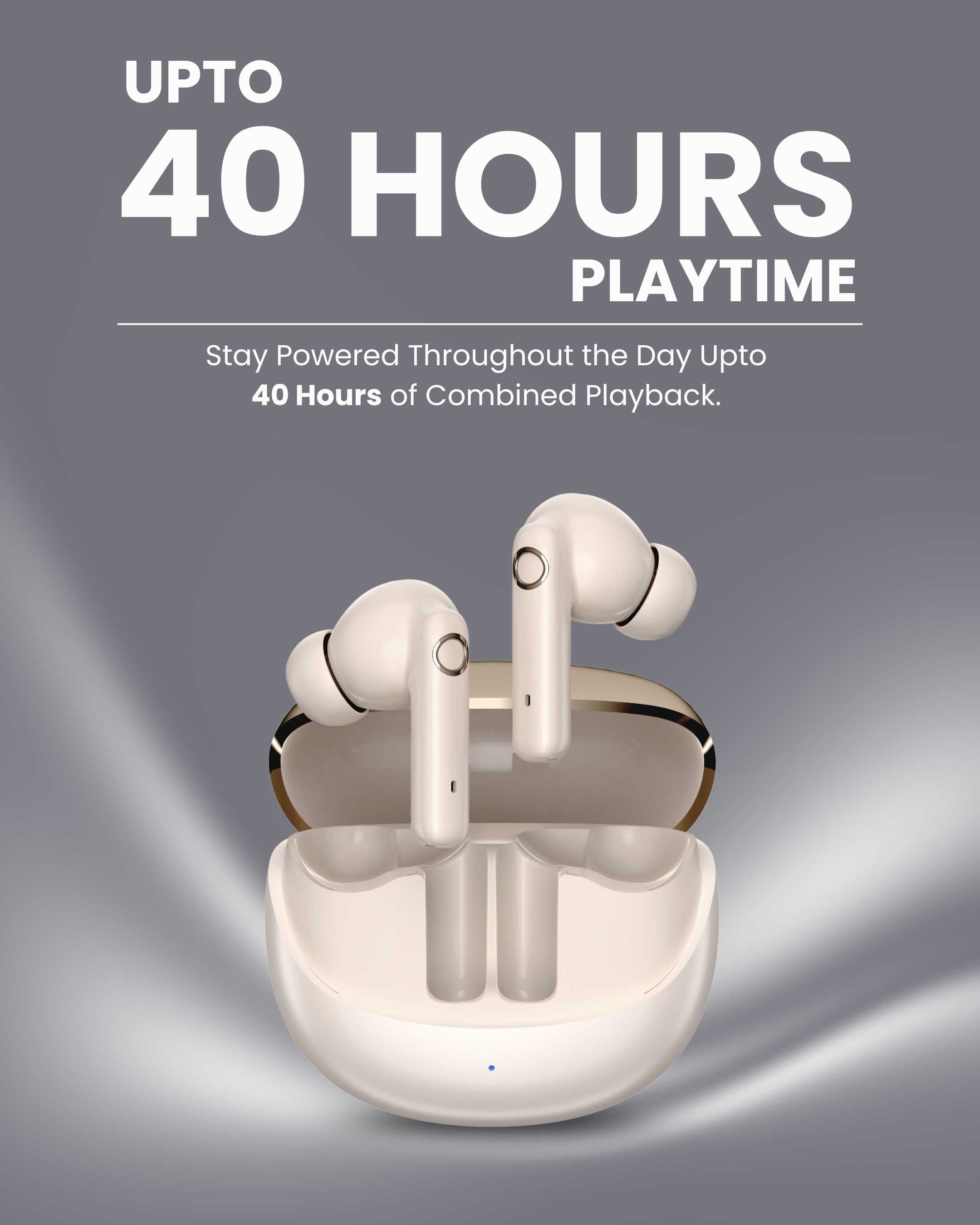 ICCONX EXOBOLT-99 - Cream | 40 Hours Playtime | Bluetooth 5.3 | Smart Touch Controls | Type-C Charging | True Wireless