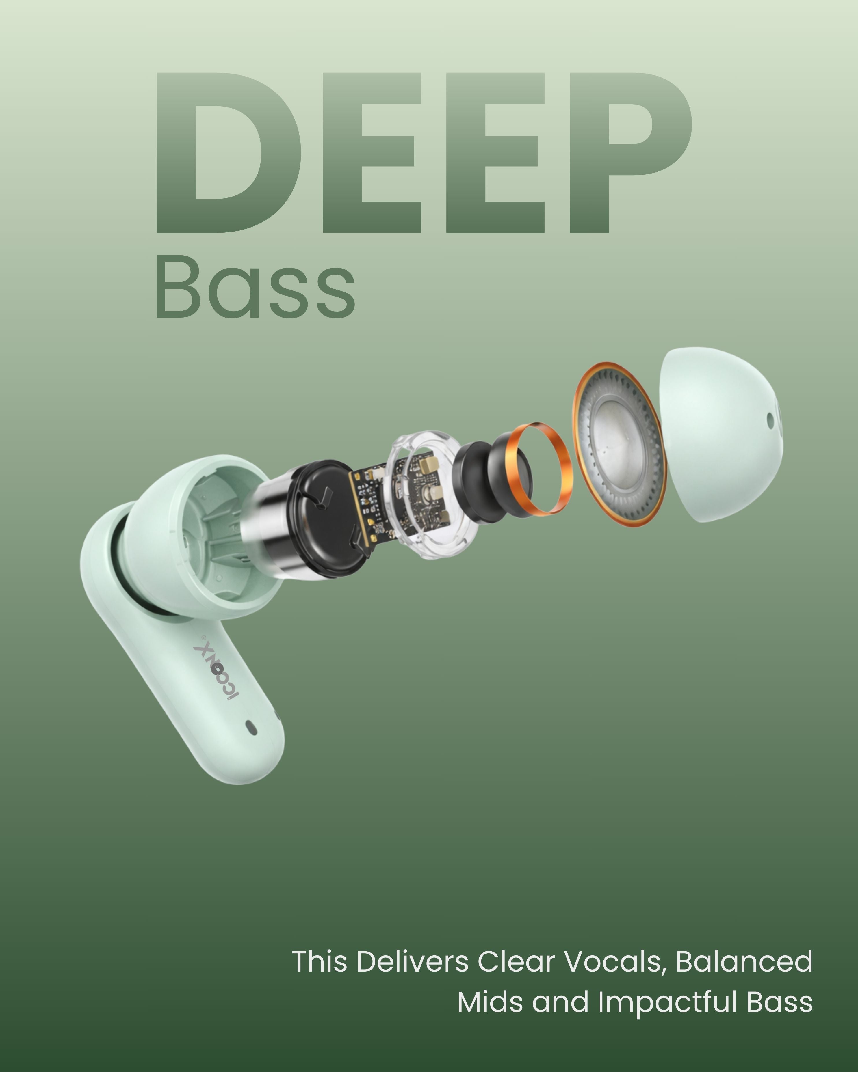 ICCONX EXOBOLT-99 - Green | 40 Hours Playtime | Bluetooth 5.3 | Smart Touch Controls | Type-C Charging | True Wireless