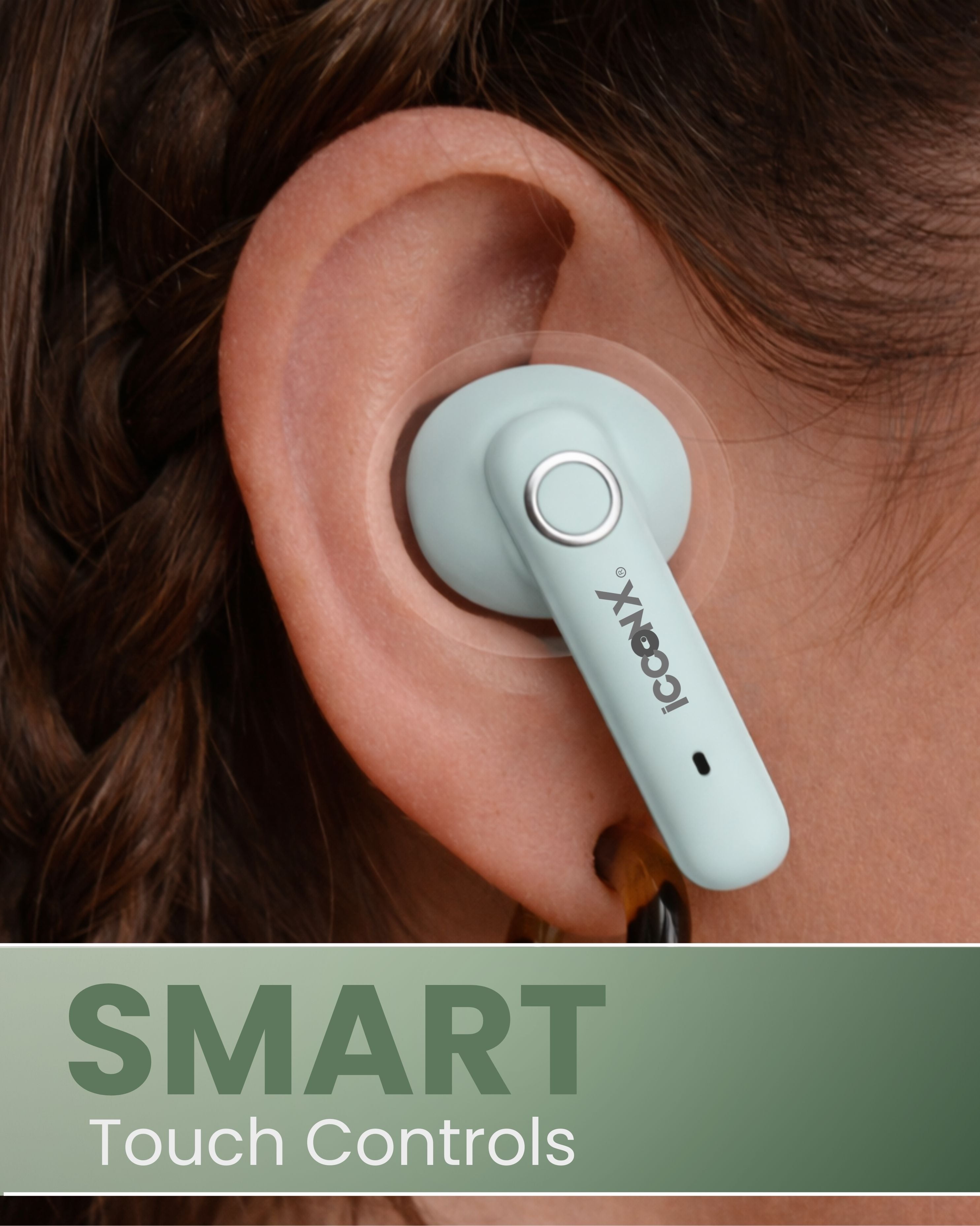 ICCONX EXOBOLT-99 - Green | 40 Hours Playtime | Bluetooth 5.3 | Smart Touch Controls | Type-C Charging | True Wireless