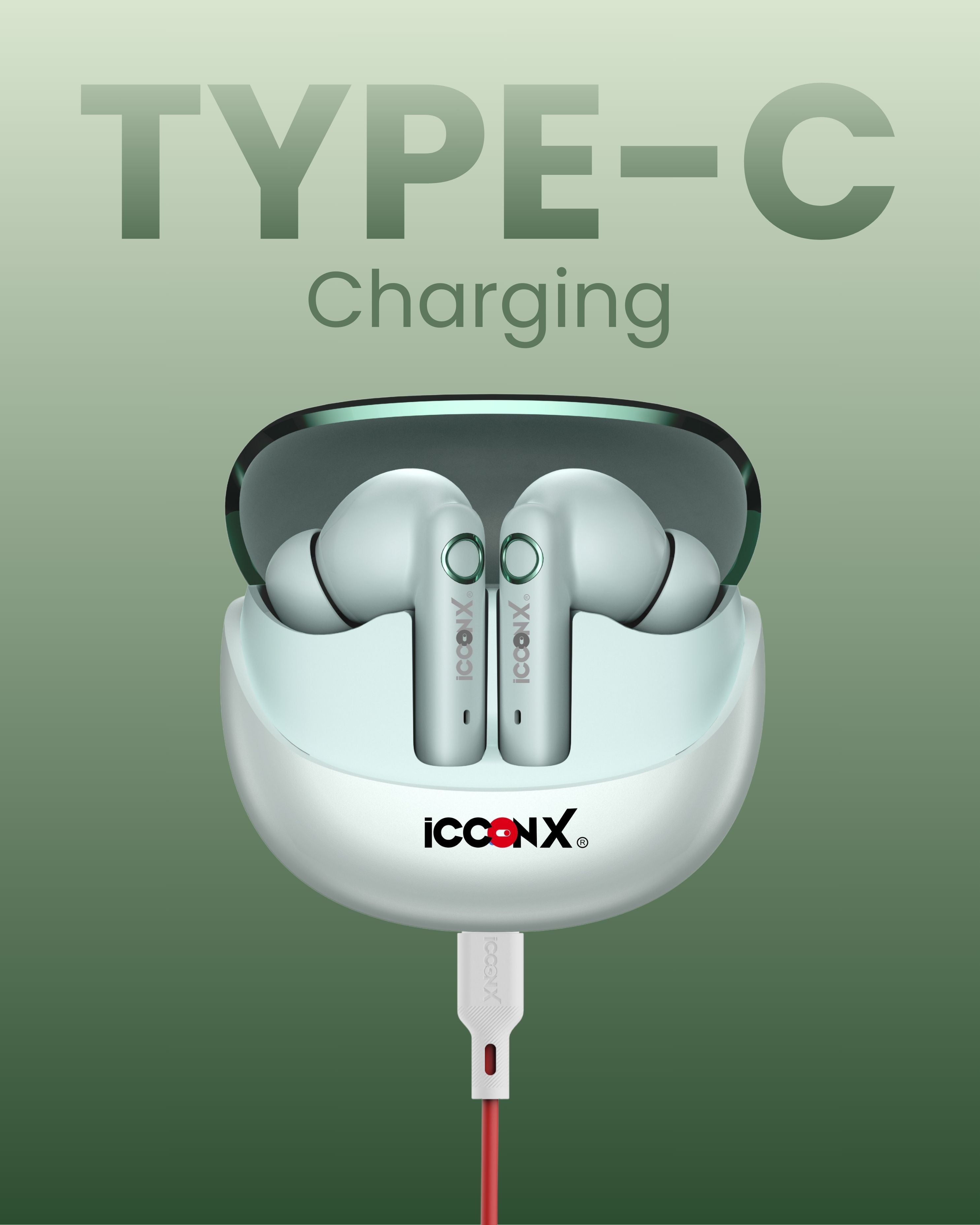 ICCONX EXOBOLT-99 - Green | 40 Hours Playtime | Bluetooth 5.3 | Smart Touch Controls | Type-C Charging | True Wireless