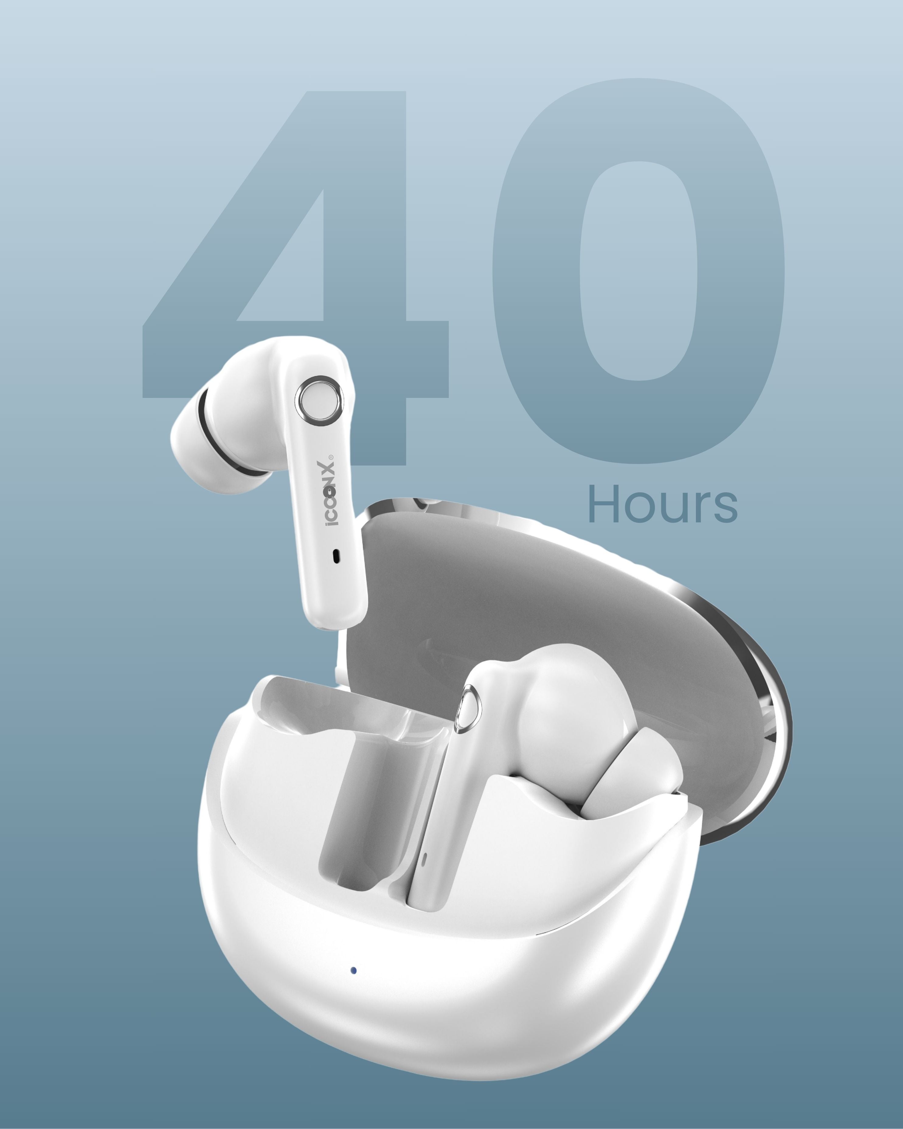 ICCONX EXOBOLT-99 - White | 40 Hours Playtime | Bluetooth 5.3 | Smart Touch Controls | Type-C Charging | True Wireless