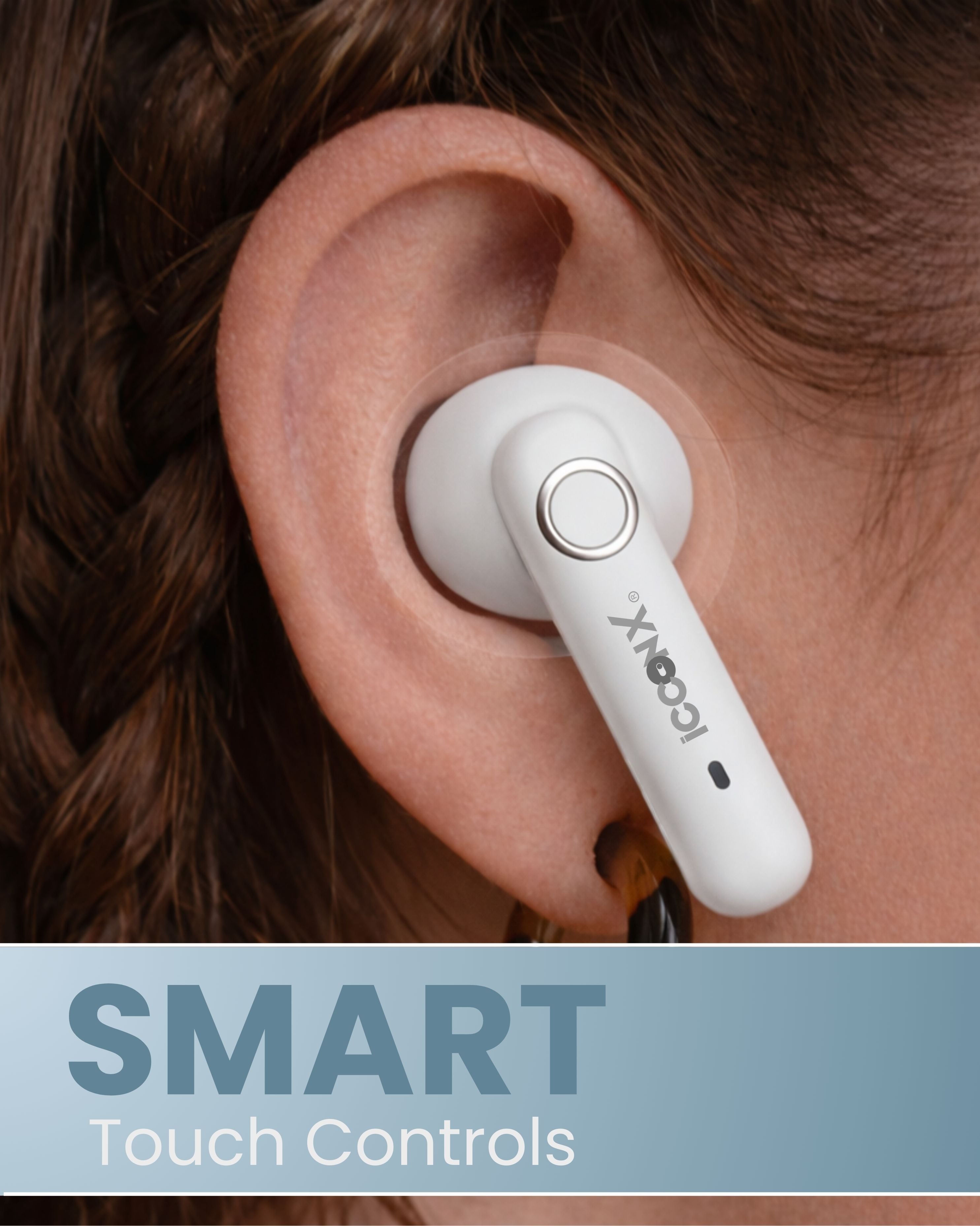 ICCONX EXOBOLT-99 - White | 40 Hours Playtime | Bluetooth 5.3 | Smart Touch Controls | Type-C Charging | True Wireless