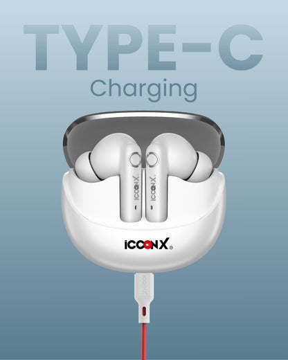 ICCONX EXOBOLT-99 - White | 40 Hours Playtime | Bluetooth 5.3 | Smart Touch Controls | Type-C Charging | True Wireless