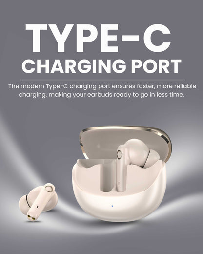 ICCONX EXOBOLT-99 - Cream | 40 Hours Playtime | Bluetooth 5.3 | Smart Touch Controls | Type-C Charging | True Wireless