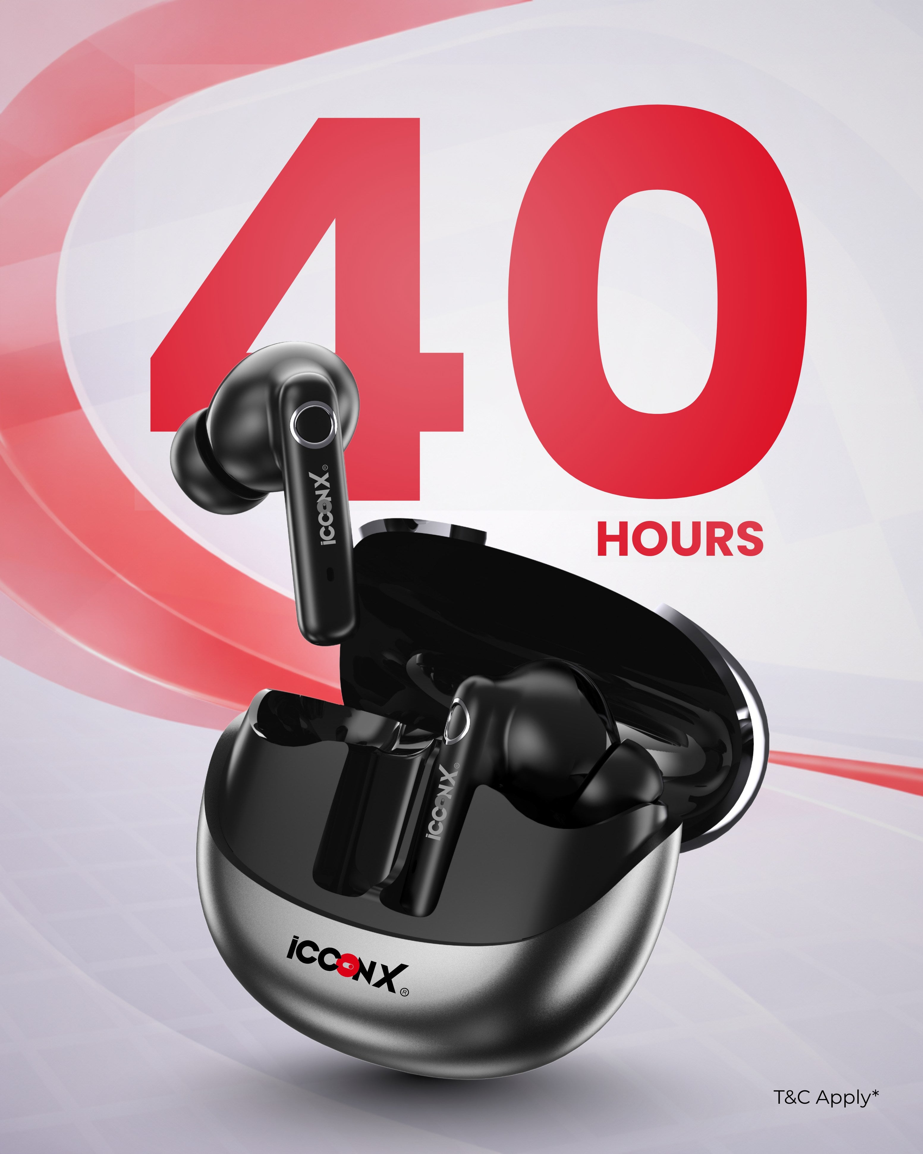 ICCONX EXOBOLT-99 - White | 40 Hours Playtime | Bluetooth 5.3 | Smart Touch Controls | Type-C Charging | True Wireless