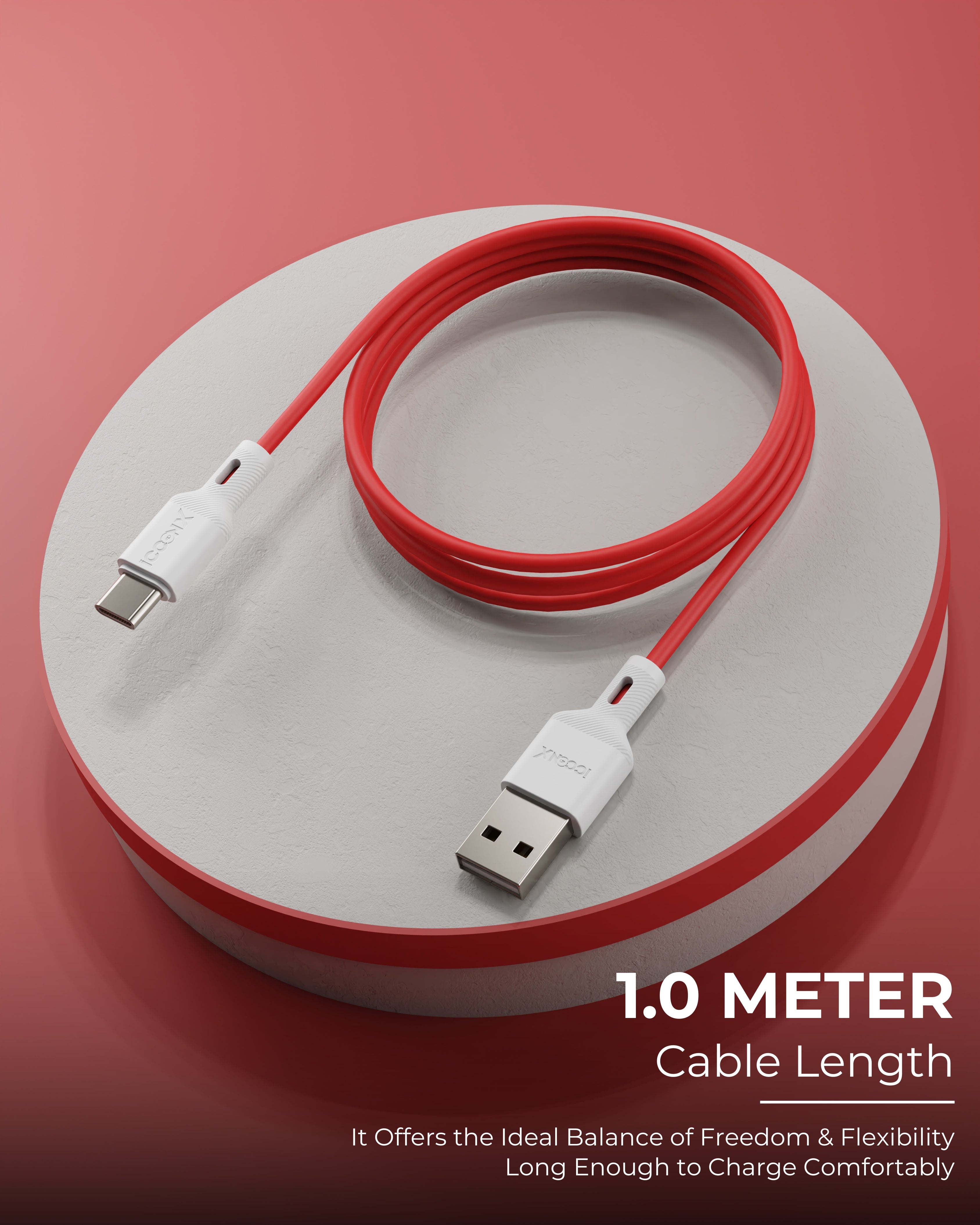 ICCON X LT-55 USB A To Type C Cable, 55W, Sync Cable, 1.0M Cable Length | Samsung | Oneplus | Xiaomi | Realme | Oppo & other android devices| Long Lasting Bending Capacity, Stable Current, 480 MBPS Data Transfer Speed, Data Sync | Designed for Ease.