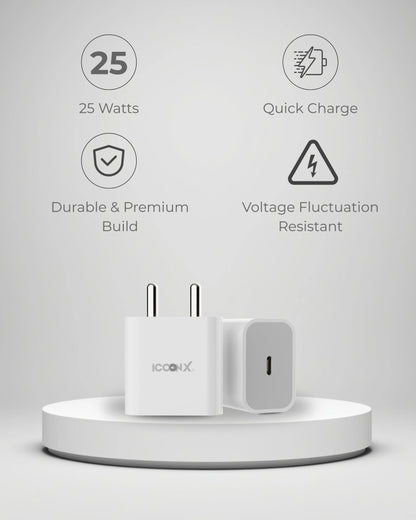 ICCONX MC-81 25W USB TYPE C ADAPTER COMPATIBLE WITH IPHONES / SAMSUNG / IPADS / AIRPODS