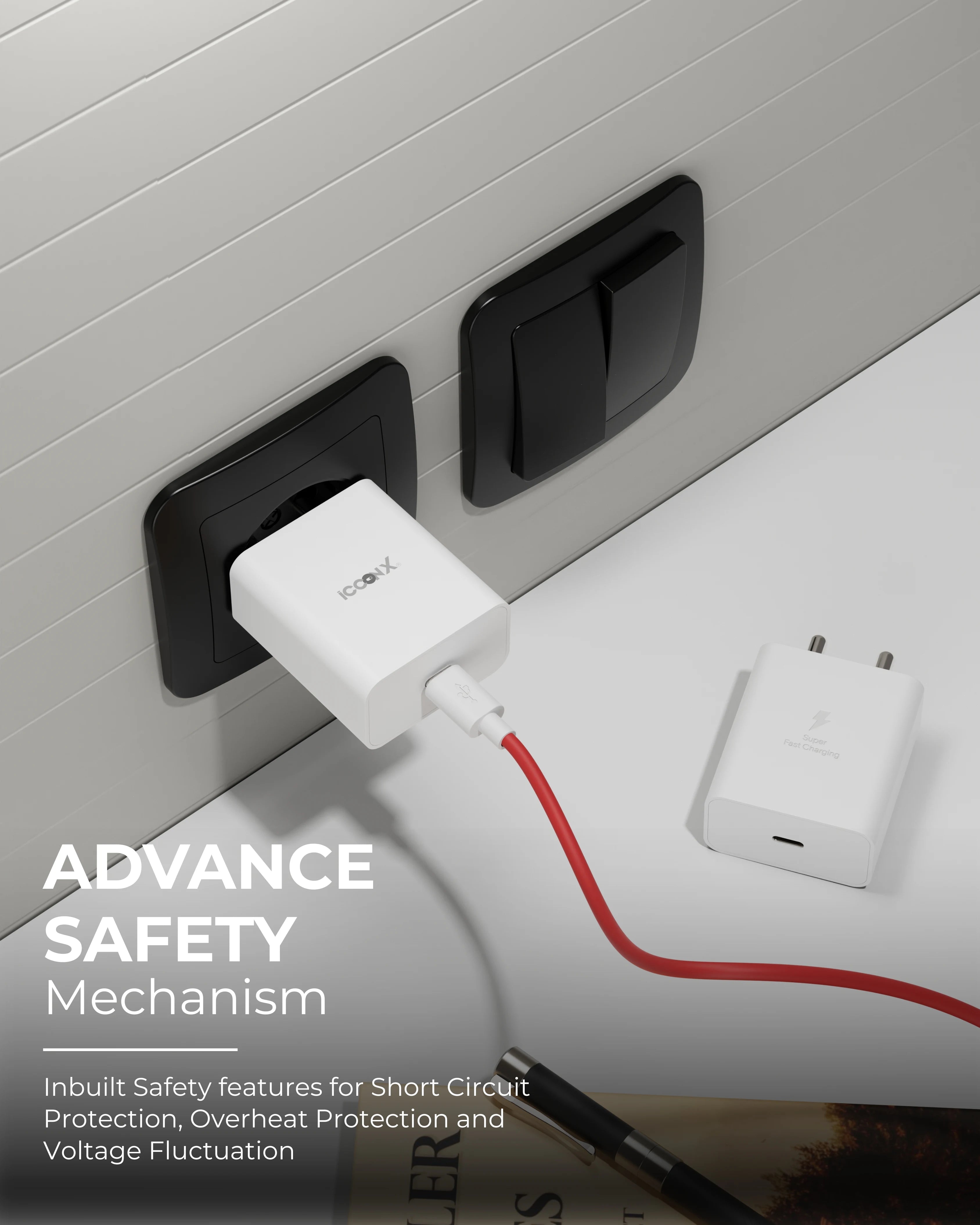 ICCONX MC-83 45W USB TYPE C ADAPTER COMPATIBLE WITH IPHONES / SAMSUNG / IPADS / AIRPODS