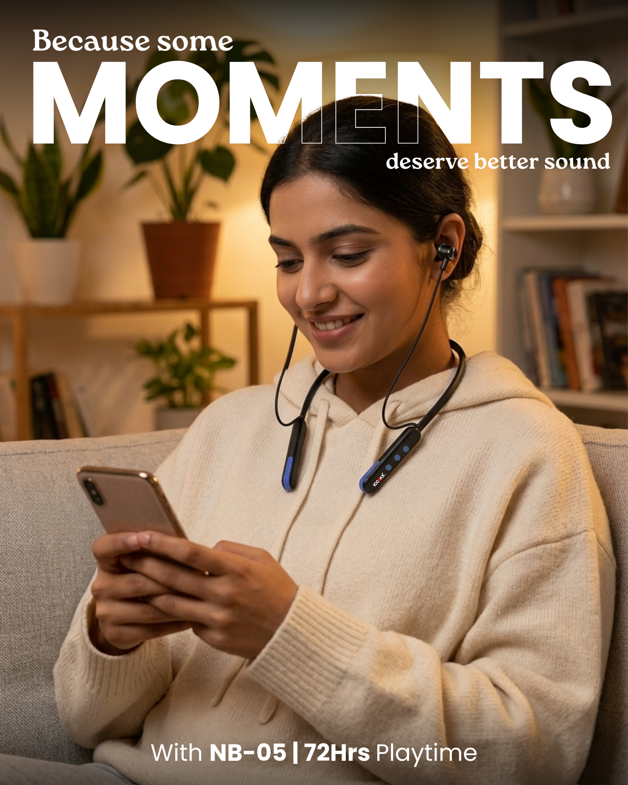ICCONX Stereo Wireless Neckband NB-05 - Navy | 72Hrs Playtime | Bluetooth 5.0 | Fast Charging | Magnetic Earbuds | Full Charge in  1.5 Hours | Designed for Ease.