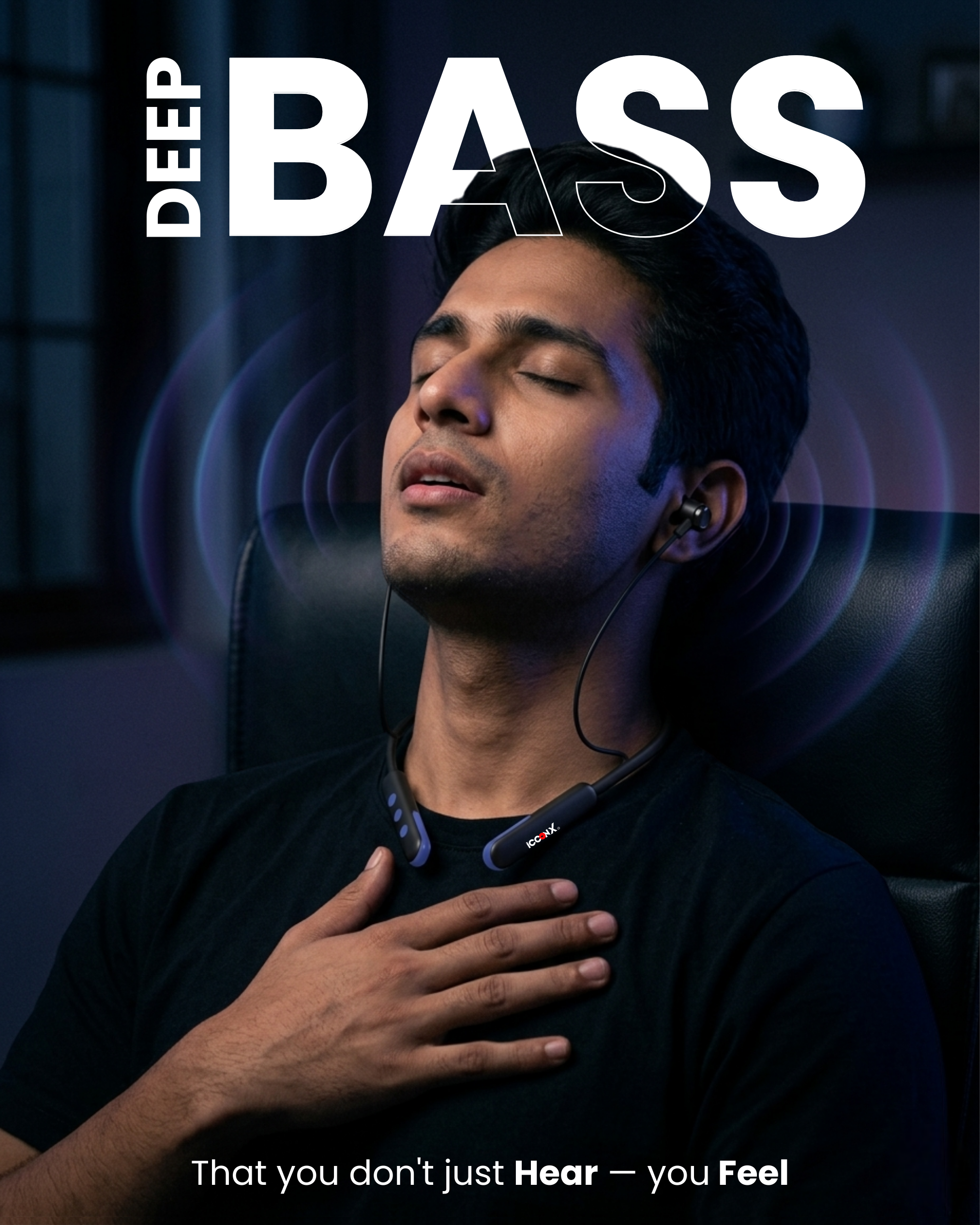 ICCONX Stereo Wireless Neckband NB-05 - Navy | 72Hrs Playtime | Bluetooth 5.0 | Fast Charging | Magnetic Earbuds | Full Charge in  1.5 Hours | Designed for Ease.