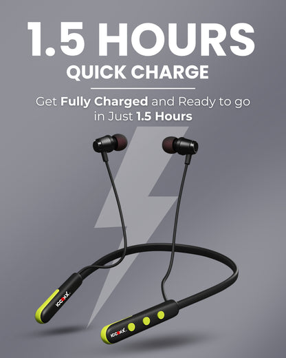 ICCONX Stereo Wireless Neckband NB-05 | 72Hrs Playtime | Bluetooth 5.0 | Fast Charging | Magnetic Earbuds | Full Charge in  1.5 Hours | Designed for Ease.