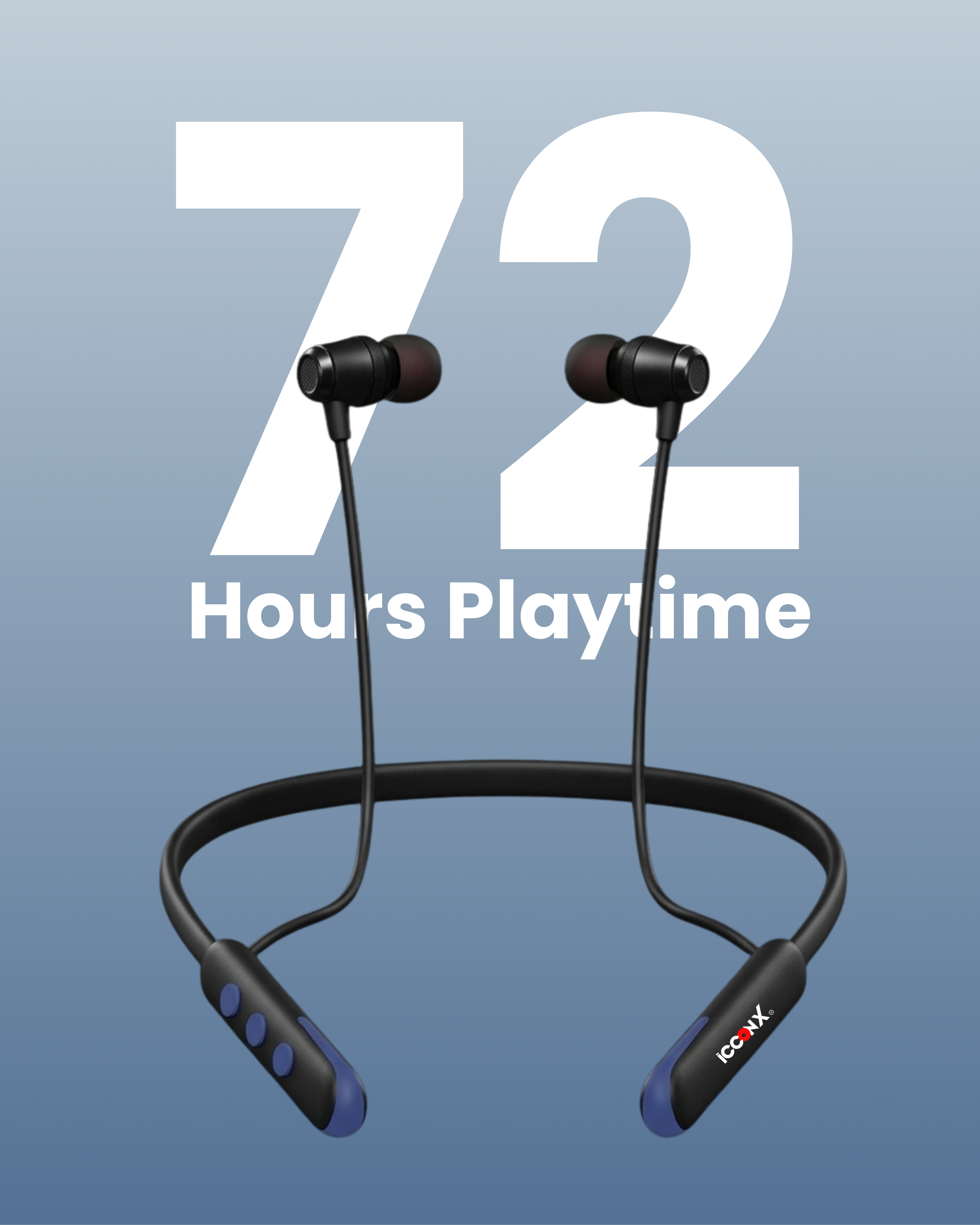 ICCONX Stereo Wireless Neckband NB-05 | 72Hrs Playtime | Bluetooth 5.0 | Fast Charging | Magnetic Earbuds | Full Charge in  1.5 Hours | Designed for Ease.