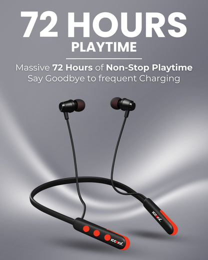 ICCONX Stereo Wireless Neckband NB-05 - Red | 72Hrs Playtime | Bluetooth 5.0 | Fast Charging | Magnetic Earbuds | Full Charge in  1.5 Hours | Designed for Ease.