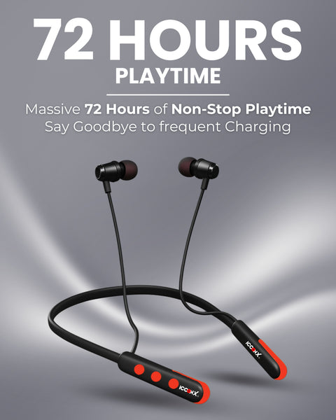 ICCONX Stereo Wireless Neckband NB-05 - Red | 72Hrs Playtime | Bluetooth 5.0 | Fast Charging | Magnetic Earbuds | Full Charge in  1.5 Hours | Designed for Ease.