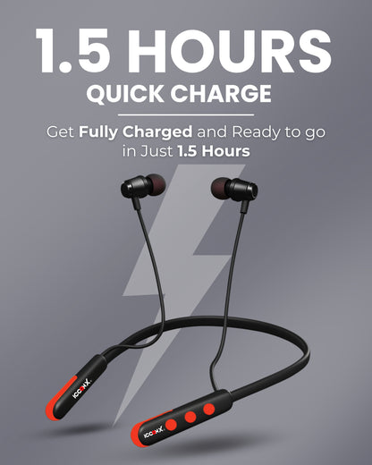 ICCONX Stereo Wireless Neckband NB-05 | 72Hrs Playtime | Bluetooth 5.0 | Fast Charging | Magnetic Earbuds | Full Charge in  1.5 Hours | Designed for Ease.