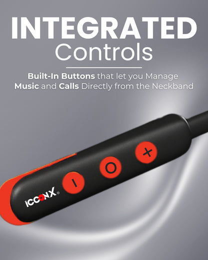 ICCONX Stereo Wireless Neckband NB-05 - Red | 72Hrs Playtime | Bluetooth 5.0 | Fast Charging | Magnetic Earbuds | Full Charge in  1.5 Hours | Designed for Ease.