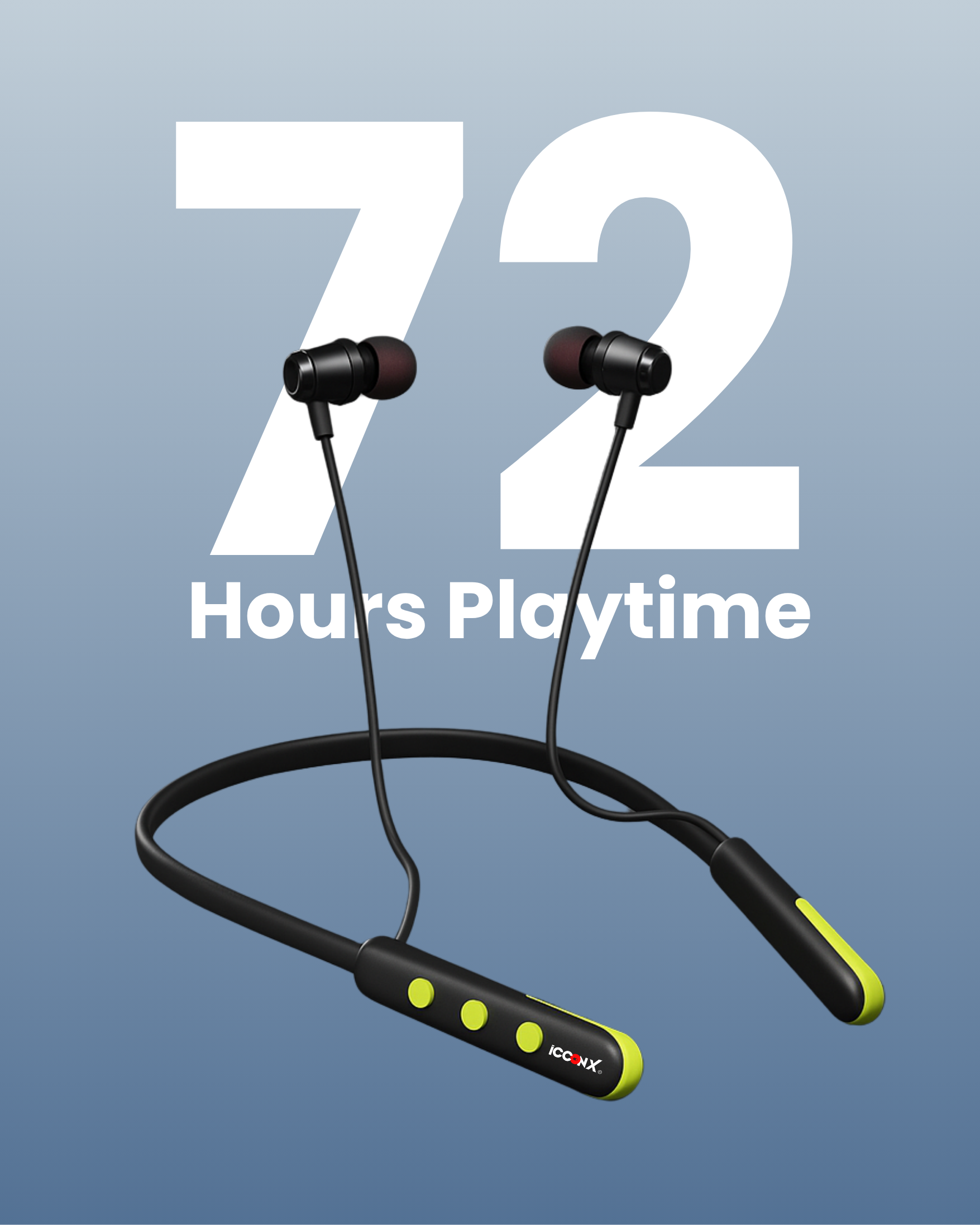 ICCONX Stereo Wireless Neckband NB-05 | 72Hrs Playtime | Bluetooth 5.0 | Fast Charging | Magnetic Earbuds | Full Charge in  1.5 Hours | Designed for Ease.