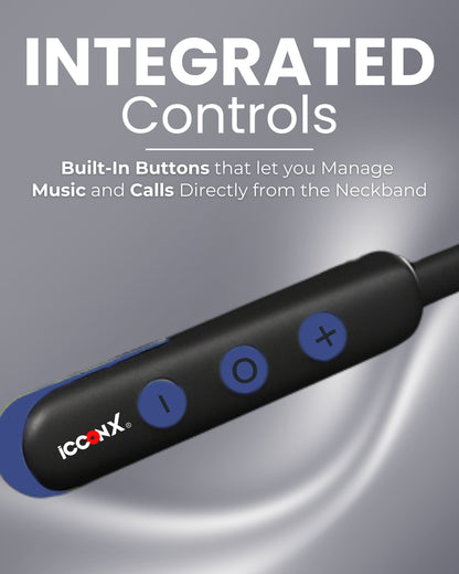 ICCONX Stereo Wireless Neckband NB-05 | 72Hrs Playtime | Bluetooth 5.0 | Fast Charging | Magnetic Earbuds | Full Charge in  1.5 Hours | Designed for Ease.
