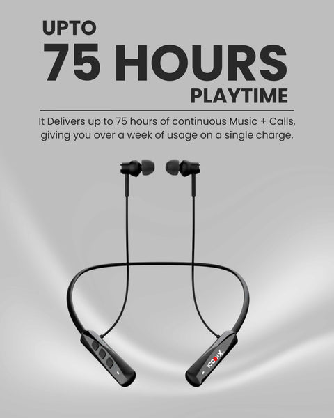 ICCONX Stereo Wireless Neckband Neobolt-06 | 75 Hours Playtime | Fast Charging | Magnetic ON/OFF | Bluetooth 5.0 | Multi-Directional Mic | Designed for Ease