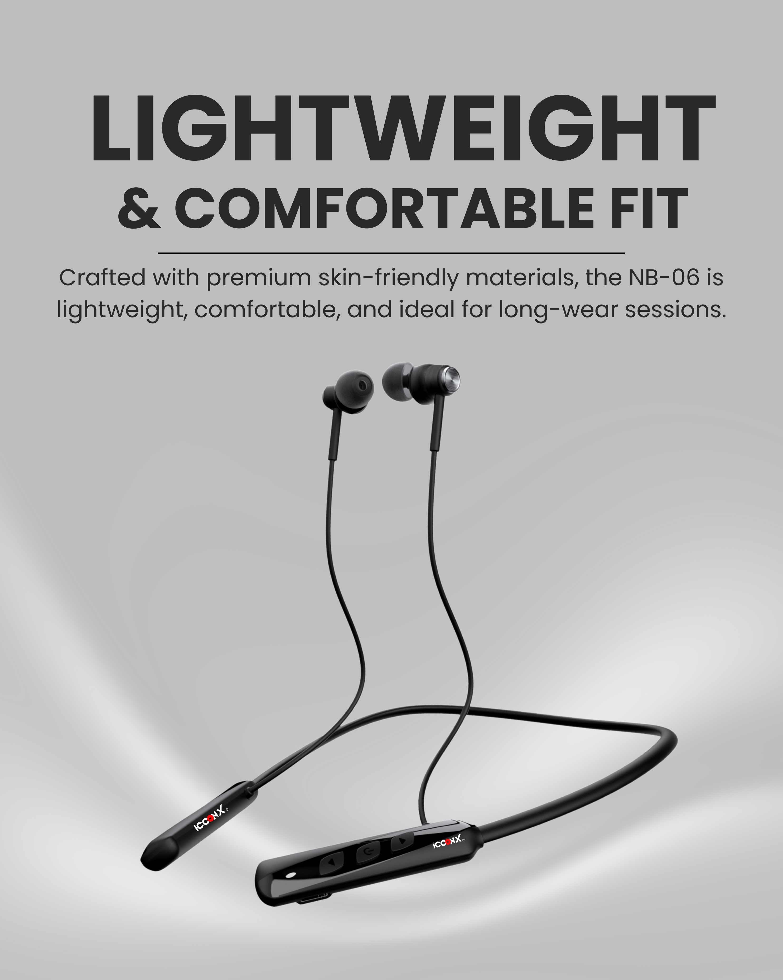 ICCONX Stereo Wireless Neckband Neobolt-06 | 75 Hours Playtime | Fast Charging | Magnetic ON/OFF | Bluetooth 5.0 | Multi-Directional Mic | Designed for Ease