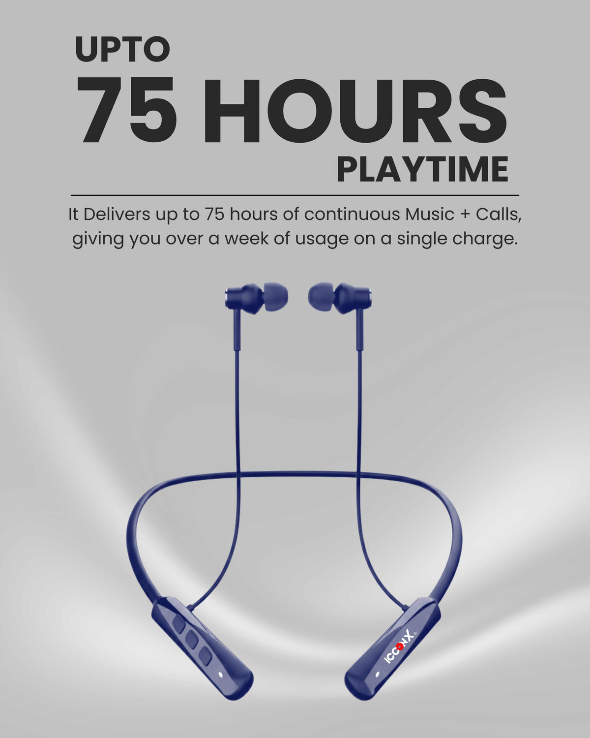 Stereo Wireless Neckband Neobolt-06 - Blue | 75 Hours Playtime | Fast Charging | Magnetic ON/OFF | Bluetooth 5.0 | Multi-Directional Mic | Designed for Ease