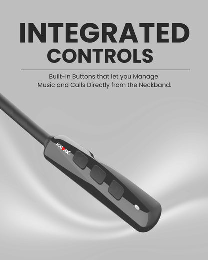 ICCONX Stereo Wireless Neckband Neobolt-06 - Grey | 75 Hours Playtime | Fast Charging | Magnetic ON/OFF | Bluetooth 5.0 | Multi-Directional Mic | Designed for Ease