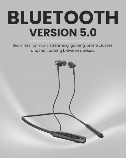 ICCONX Stereo Wireless Neckband Neobolt-06 - Grey | 75 Hours Playtime | Fast Charging | Magnetic ON/OFF | Bluetooth 5.0 | Multi-Directional Mic | Designed for Ease