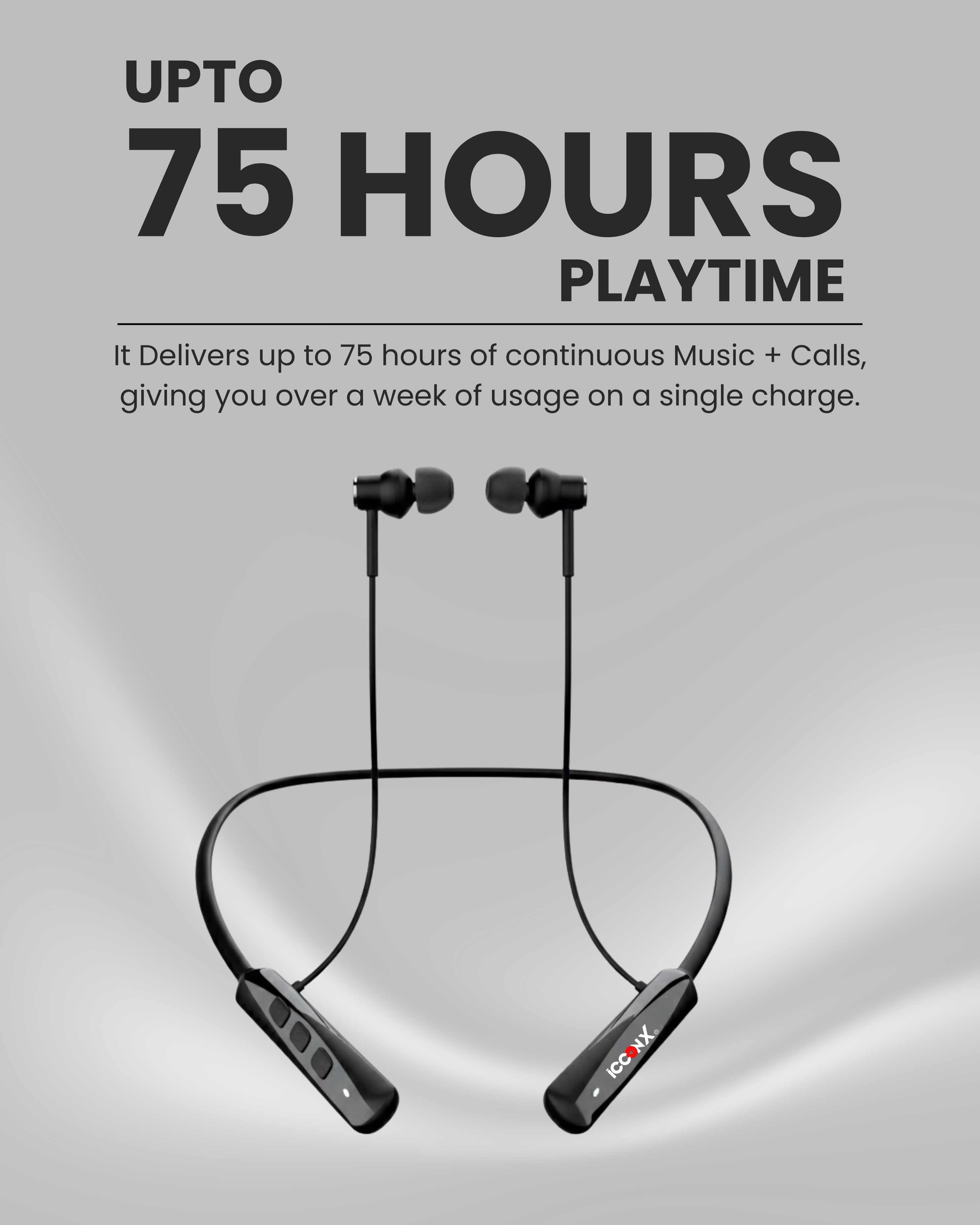 ICCONX Stereo Wireless Neckband Neobolt-06 - Blue | 75 Hours Playtime | Fast Charging | Magnetic ON/OFF | Bluetooth 5.0 | Multi-Directional Mic | Designed for Ease