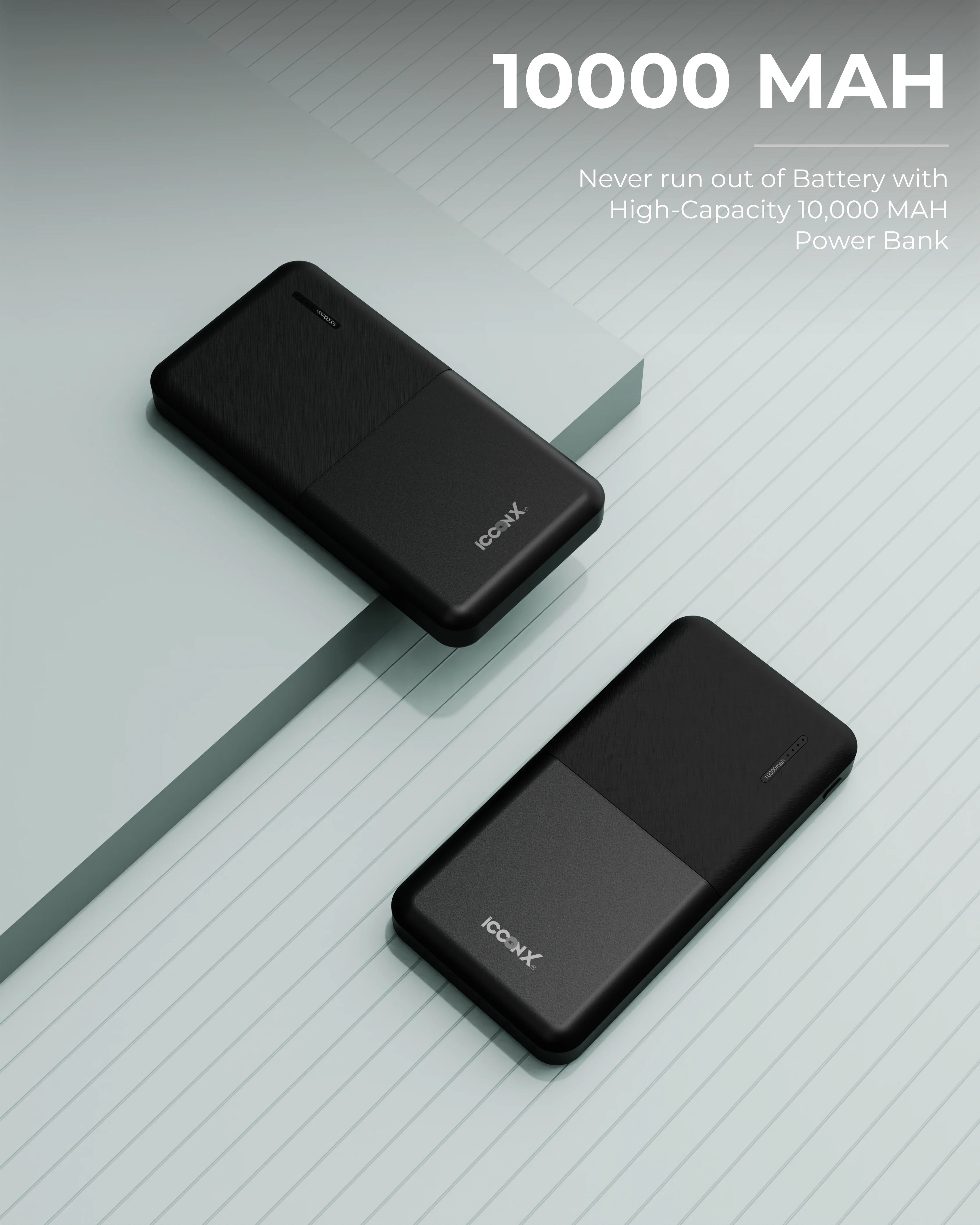 ICCON X PB-110 Power Bank, 10000 mAh, 10W, Dual USB Output, Type C & Micro USB,Built in Protections,LED Display, Included USB to Type C Cable, Made in India,Compact & Designed for Ease