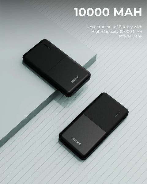 ICCON X PB-110 Power Bank, 10000 mAh, 10W, Dual USB Output, Type C & Micro USB,Built in Protections,LED Display, Included USB to Type C Cable, Made in India,Compact & Designed for Ease
