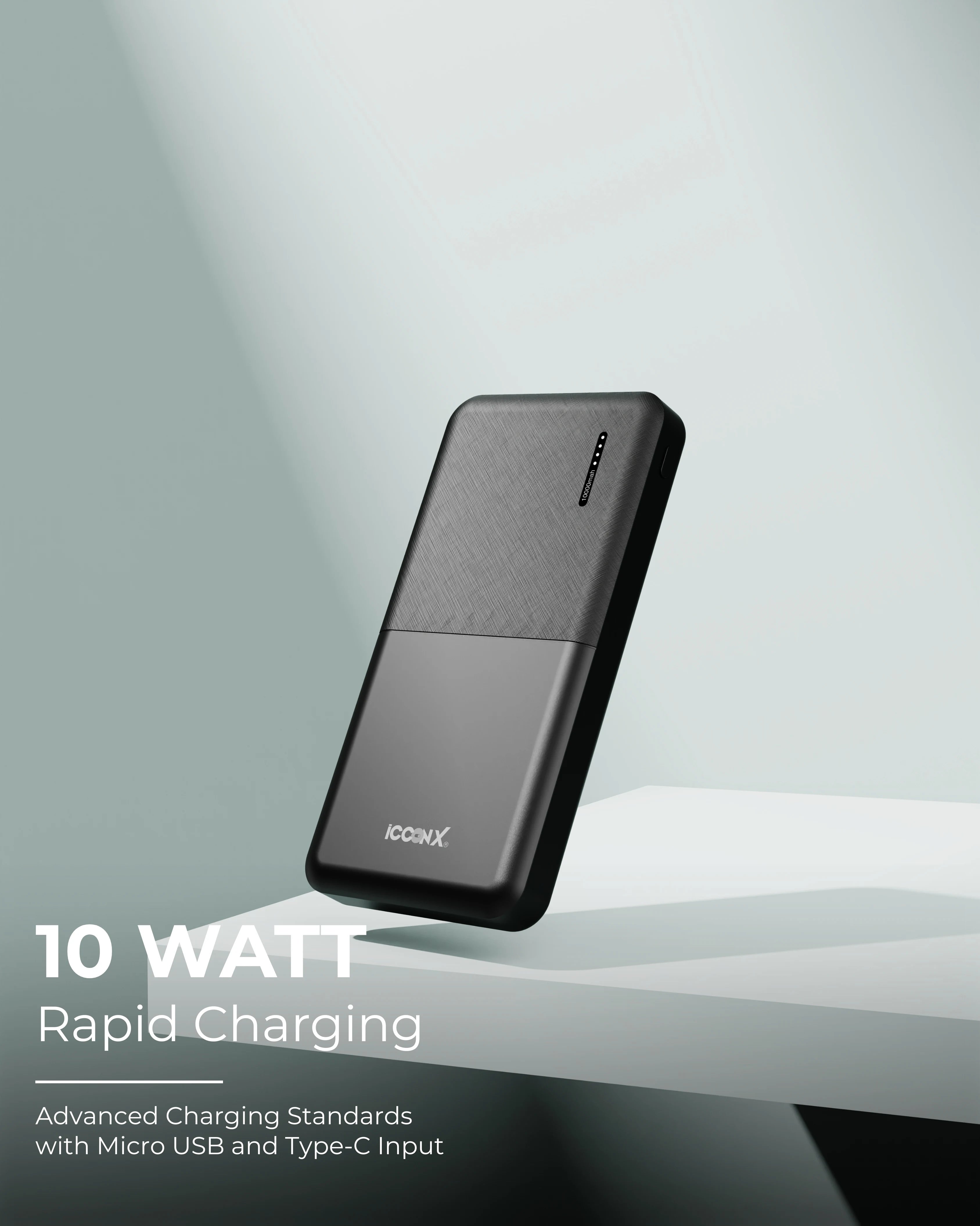 ICCON X PB-110 Power Bank, 10000 mAh, 10W, Dual USB Output, Type C & Micro USB,Built in Protections,LED Display, Included USB to Type C Cable, Made in India,Compact & Designed for Ease