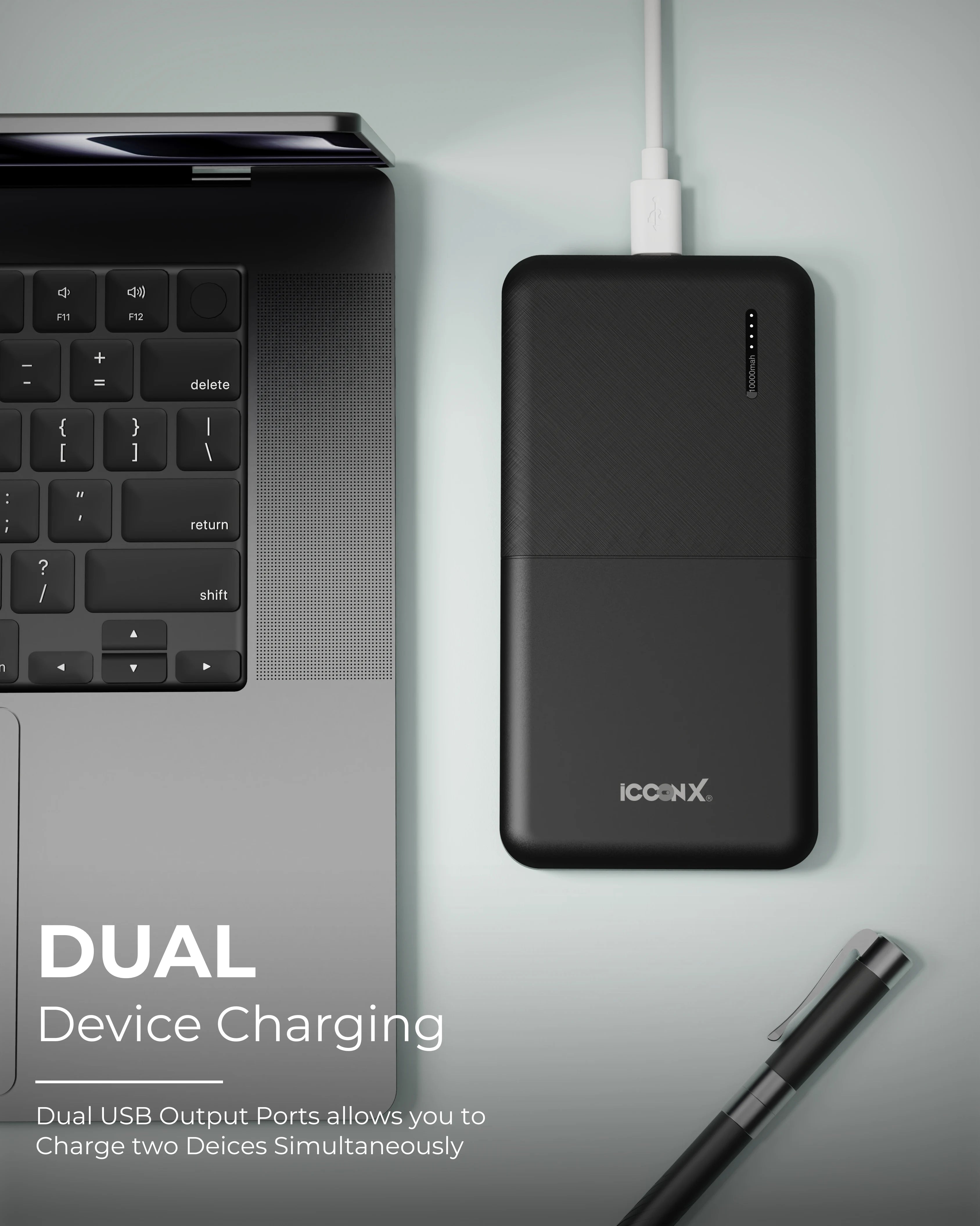ICCON X PB-110 Power Bank, 10000 mAh, 10W, Dual USB Output, Type C & Micro USB,Built in Protections,LED Display, Included USB to Type C Cable, Made in India,Compact & Designed for Ease