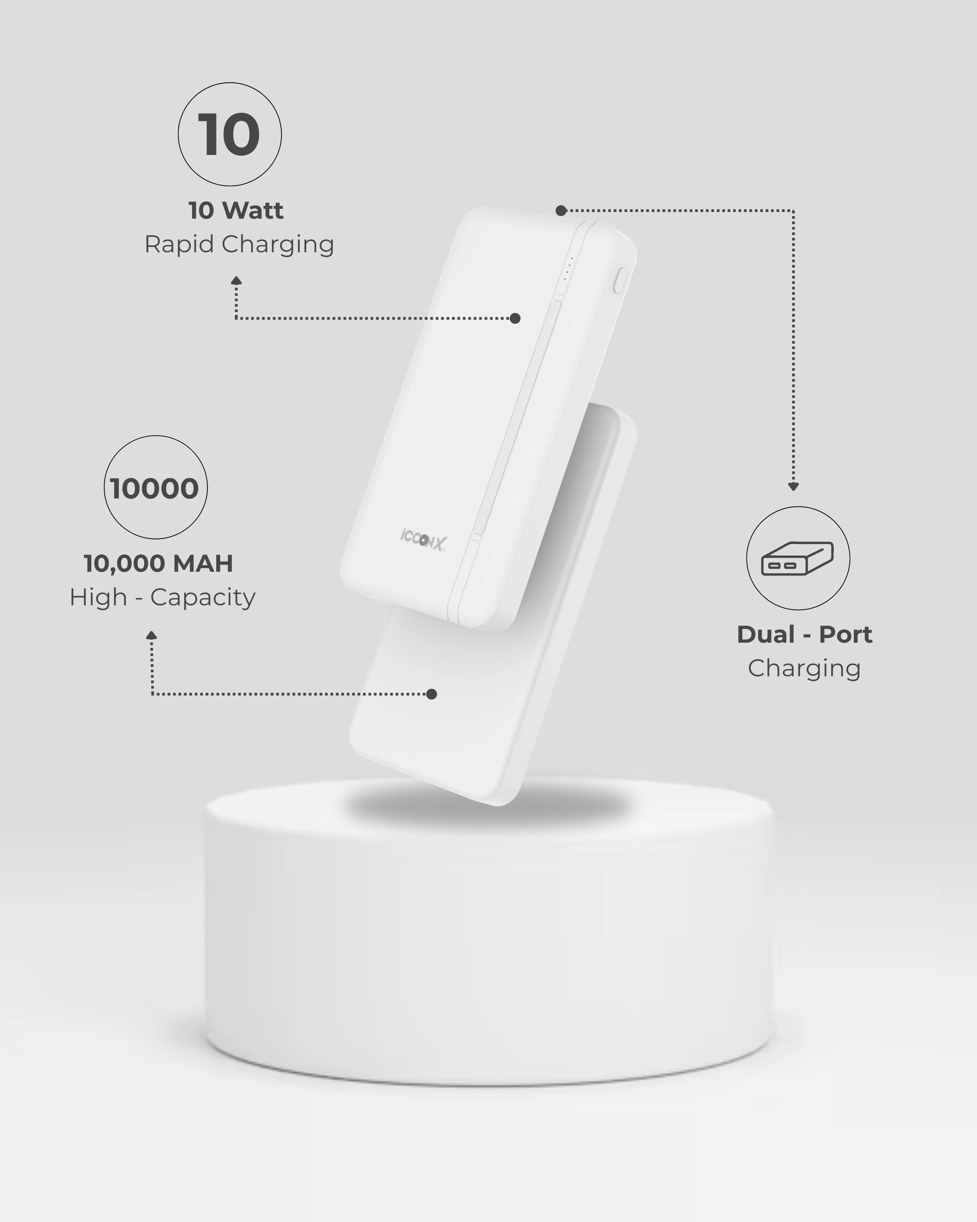 ICCON X PB-120 10000mAh 10w Power Bank | Dual USB Port | Led Indicator | Light Weight | Multi Circuit Protection | Compact & Designed for ease
