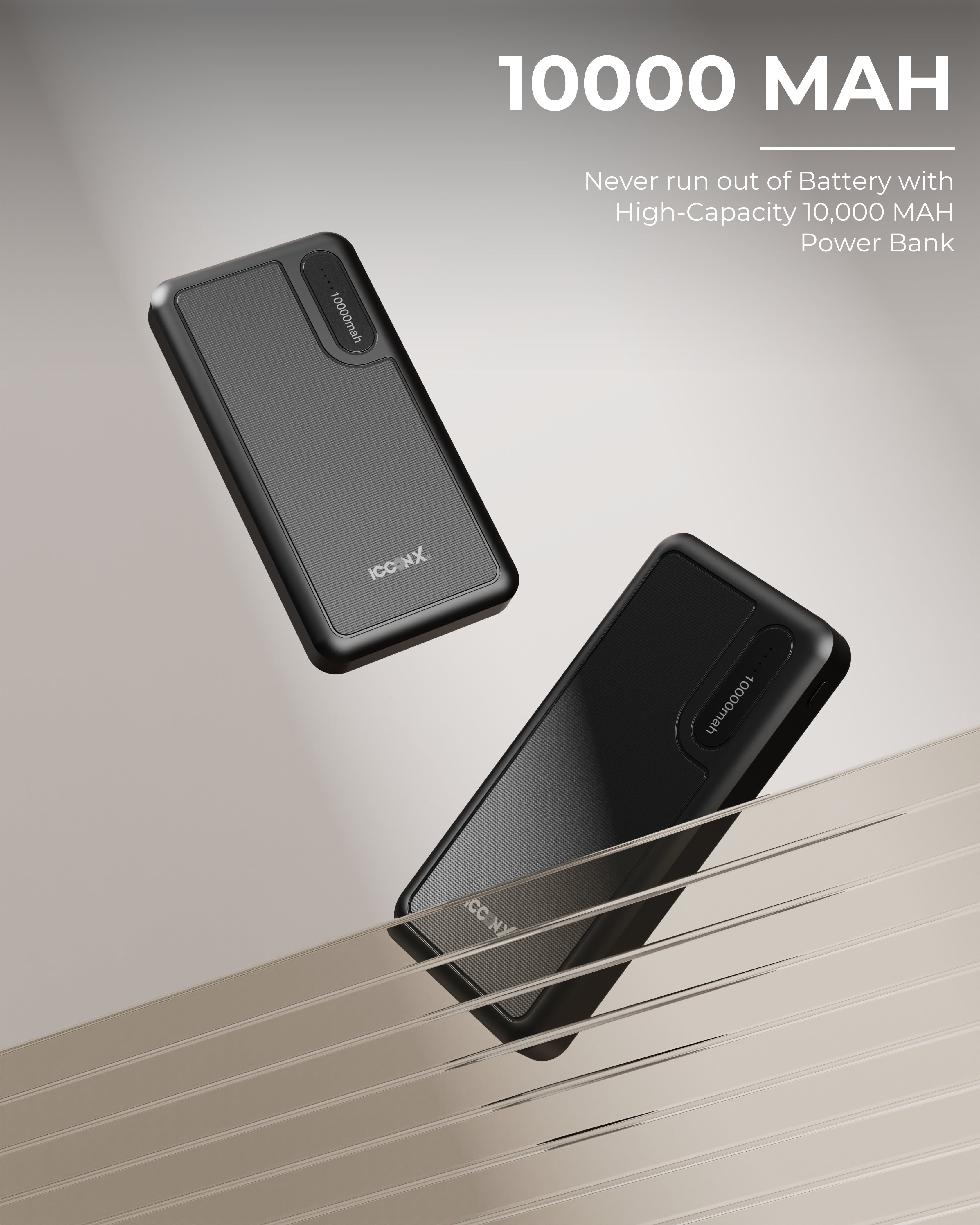 ICCON X PB-130 Powerbank | 10000mAh | 10W | Dual Input Port : Type C & Micro USB | Triple Output Port : 2X USB & Type C | LED Indicator| for All iPhone & Android | Designed for ease