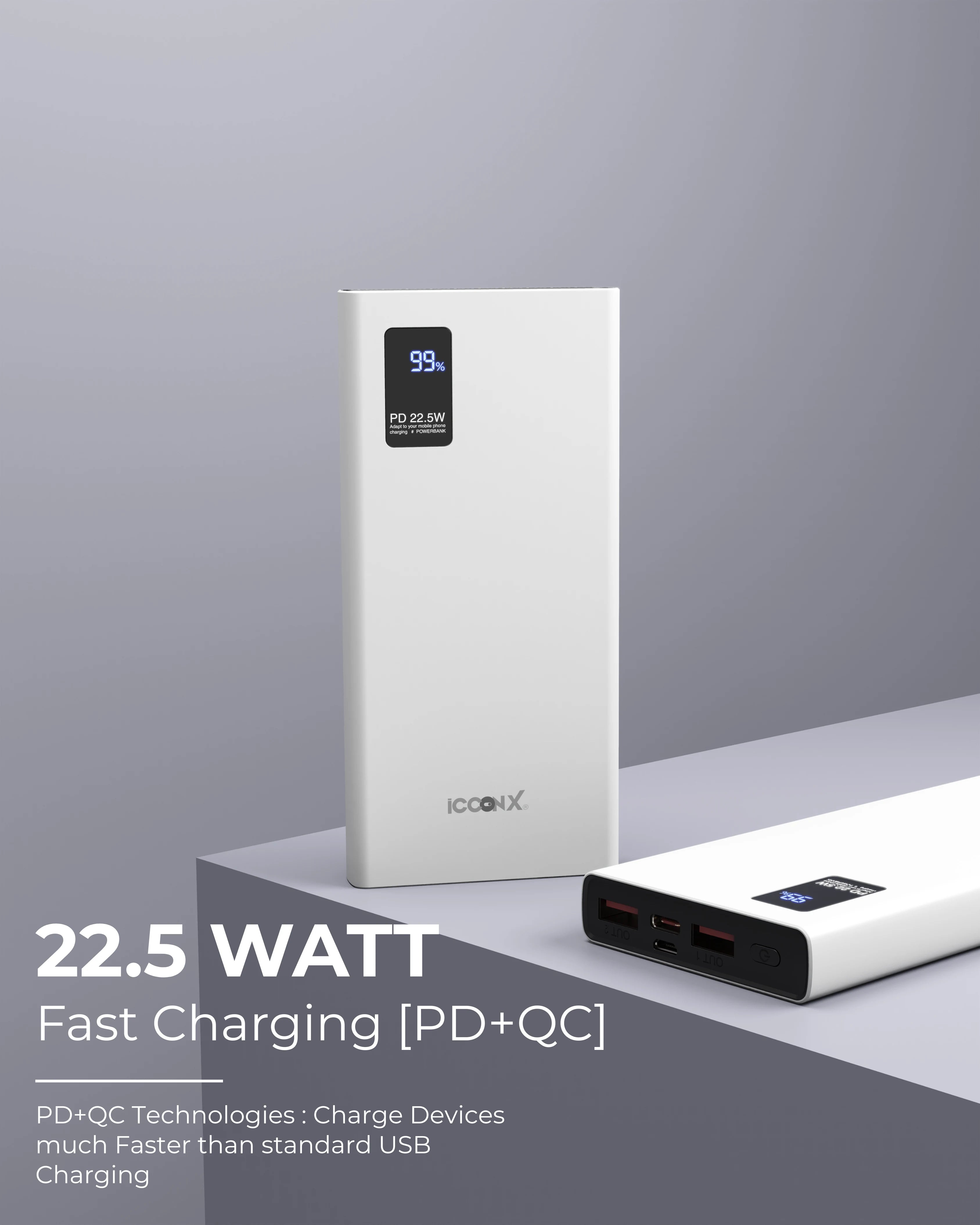 ICCON X PB-140 Powerbank | 10000mAh | 22.5W Fast Charging | QC + PD | Dual Input Port : Type C & Micro USB | Triple Output Port : 2X USB & Type C | LED Indicator| for All iPhone & Android | designed for ease