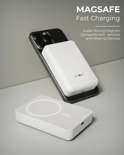 ICCON X PB-160 Magsafe Wireless 10000mAh Fast Charging Power Bank,Strong Magnet,22.5W Output for iPhone Back Cover & Above,Android & Other Qi Enabled Devices + Magnetic Ring, Designed for ease