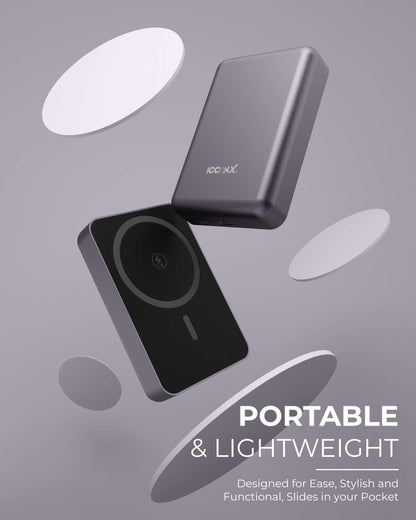 ICCON X PB-170 Magsafe Wireless 10000mAh Fast Charging Power Bank, Strong Magnet,15W Output for iPhone & Android & Other Qi Enabled Devices + Magnetic Ring, Designed for ease