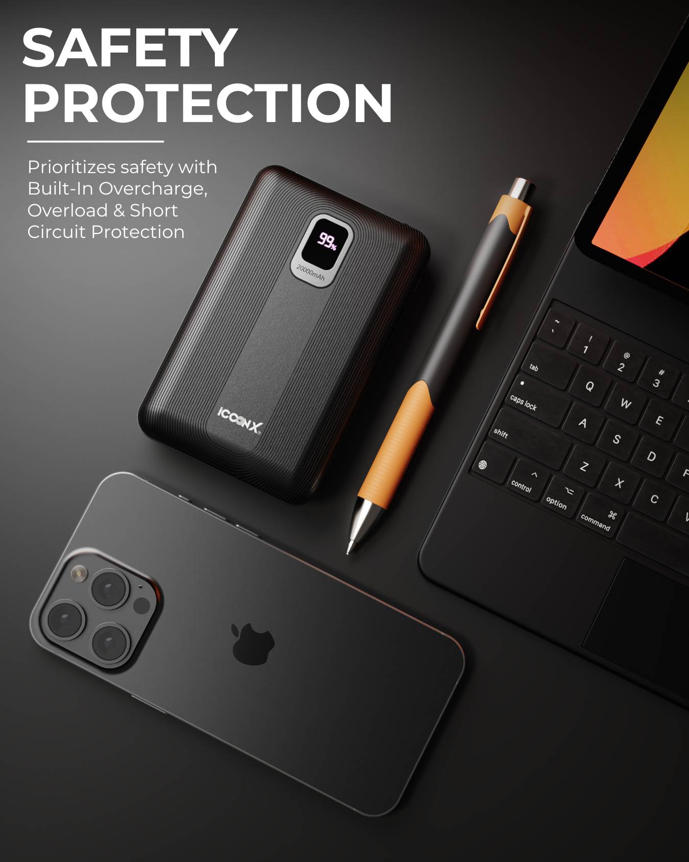 ICCON X PB-230 Powerbank | 20000mAh | 22.5W Fast Charging | QC + PD | Dual Input Port : Type C |Output Port : 2 USB & Type C for All iPhone & Android |Digital Display |Designed for ease